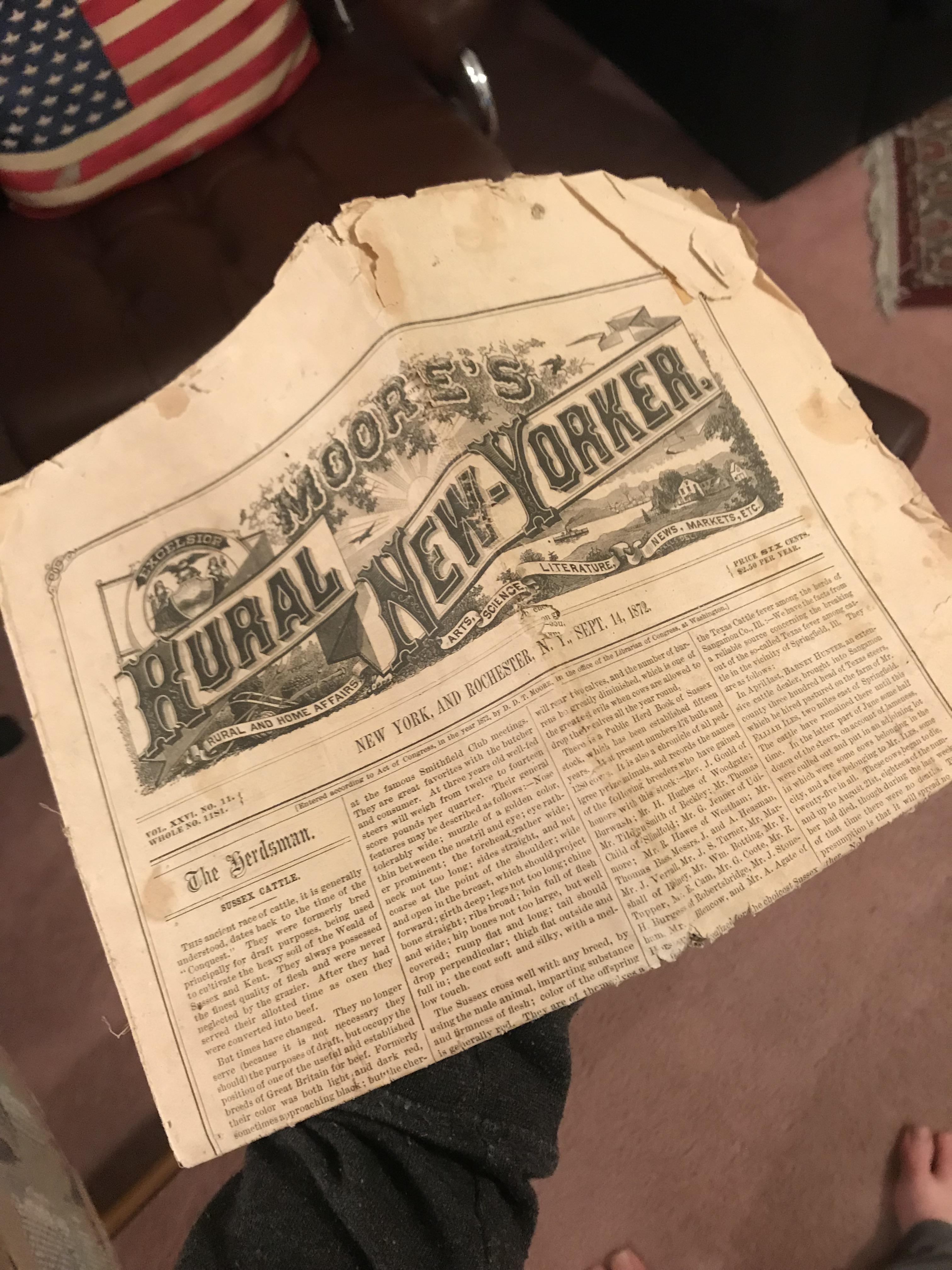 Got this newspaper from 1872 and was told to post this here. r/Rochester