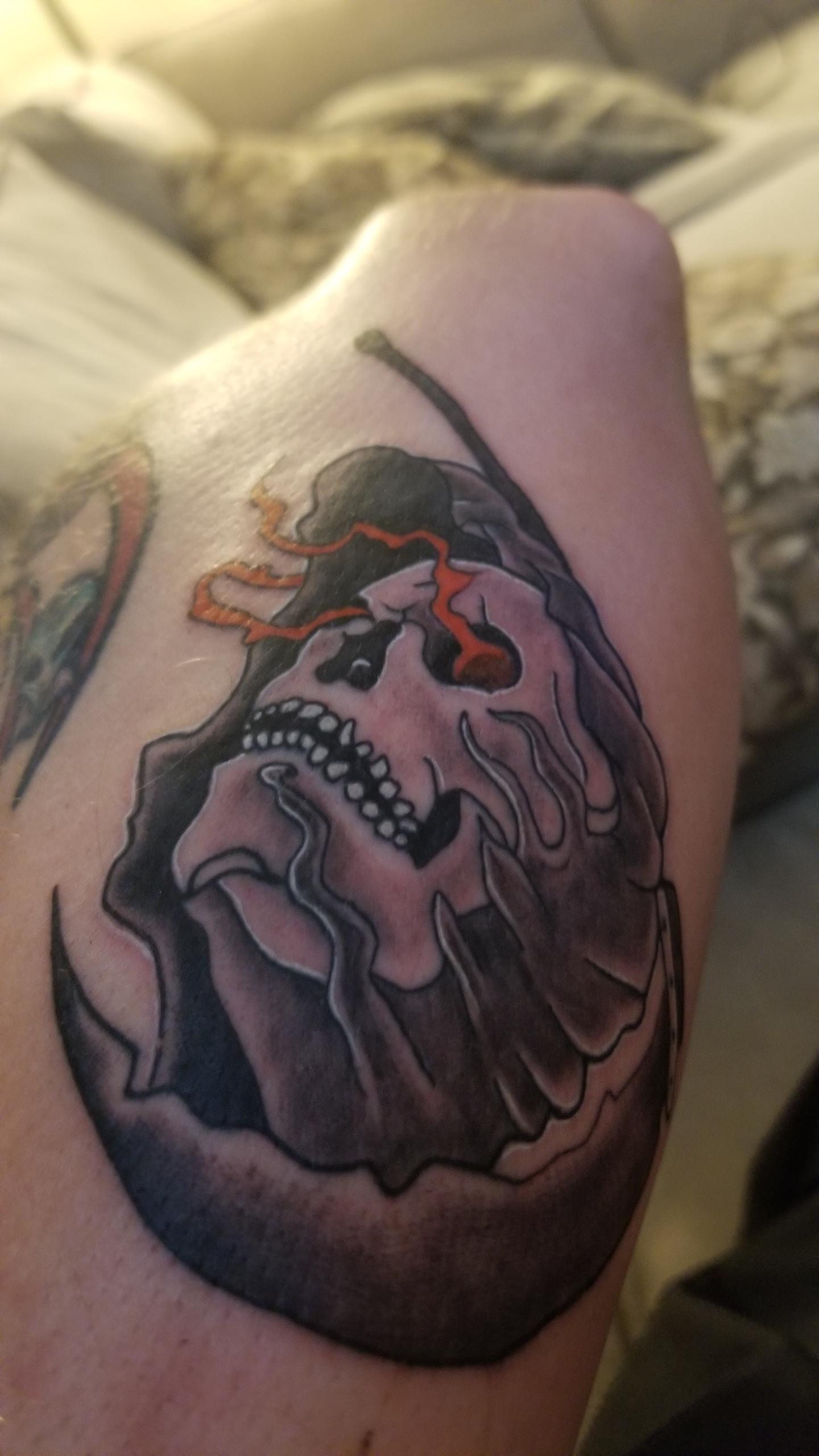 Sick Skull done by Koji at My Old Tattoo Parlor in Lomita