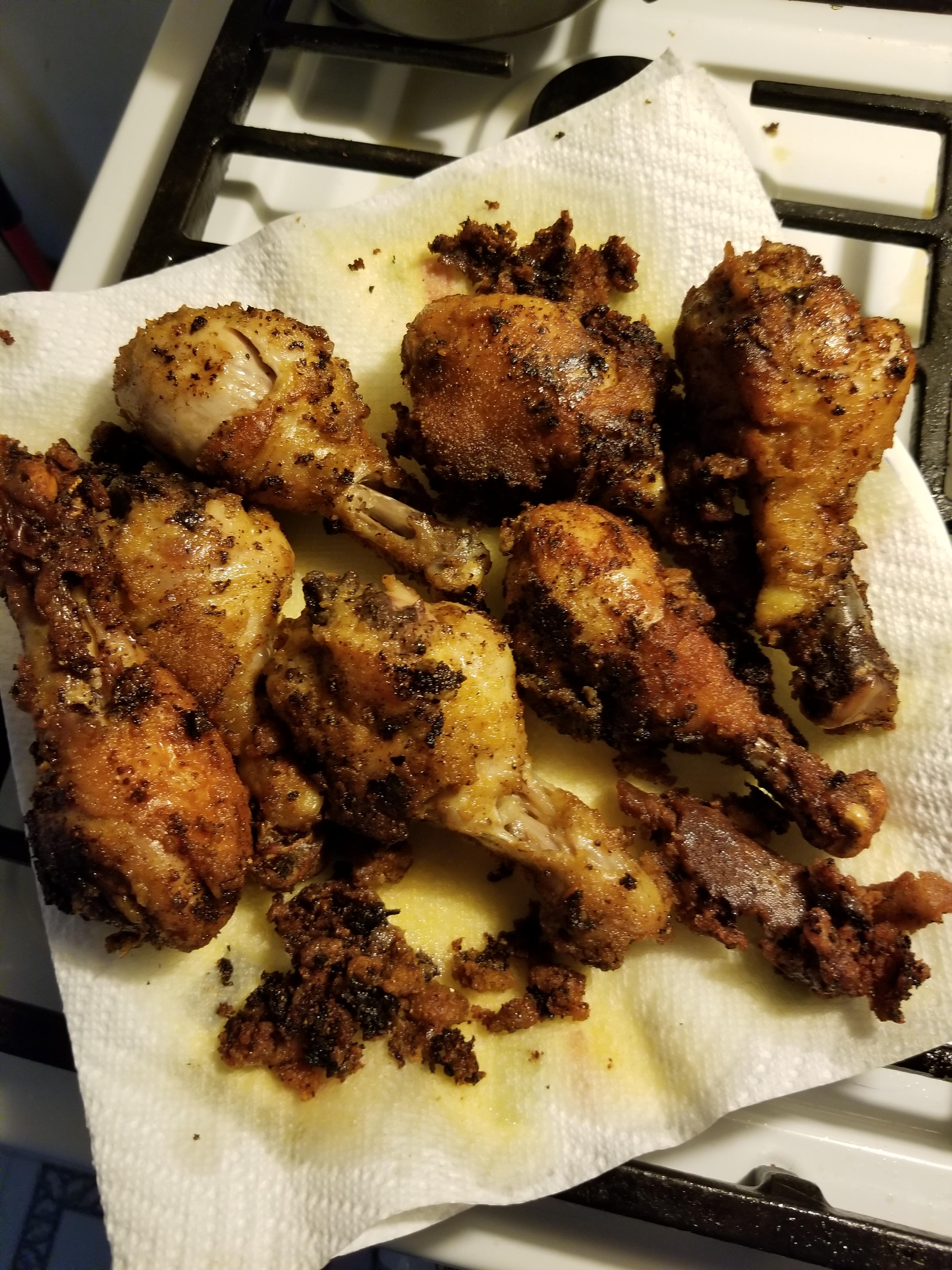 I experimented with a cornbread batter for some fried chicken. 1/10