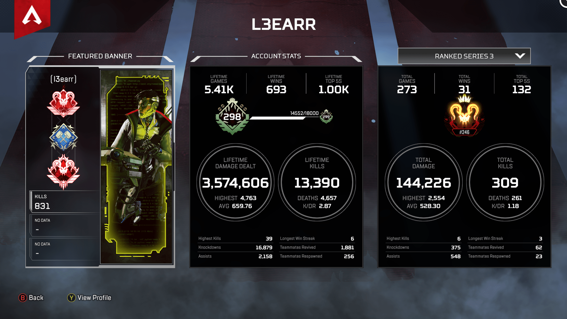 Here's my stats also. Feel free to ask my questions. I soloed my way to Apex Predator this