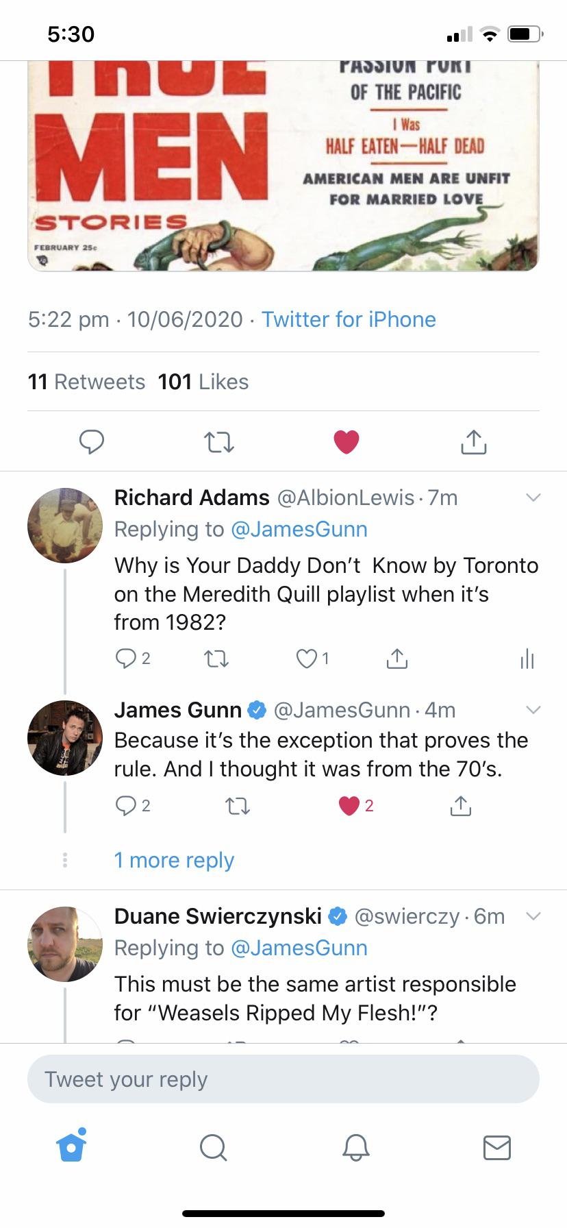 James responded to my request why an 80s song was on the Meredith Quill