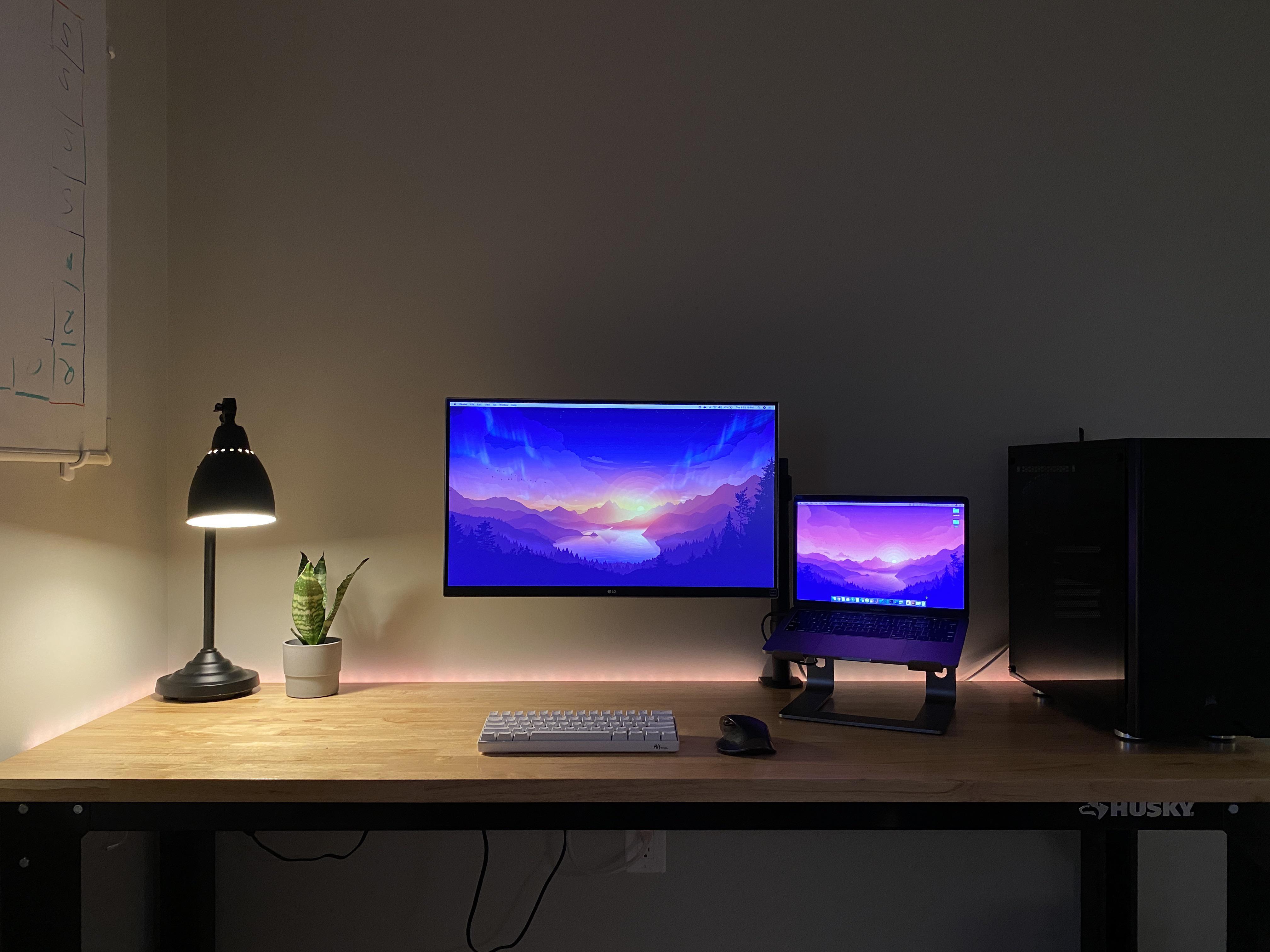 Minimal WFH Macbook + Desktop PC Setup first battlestation r