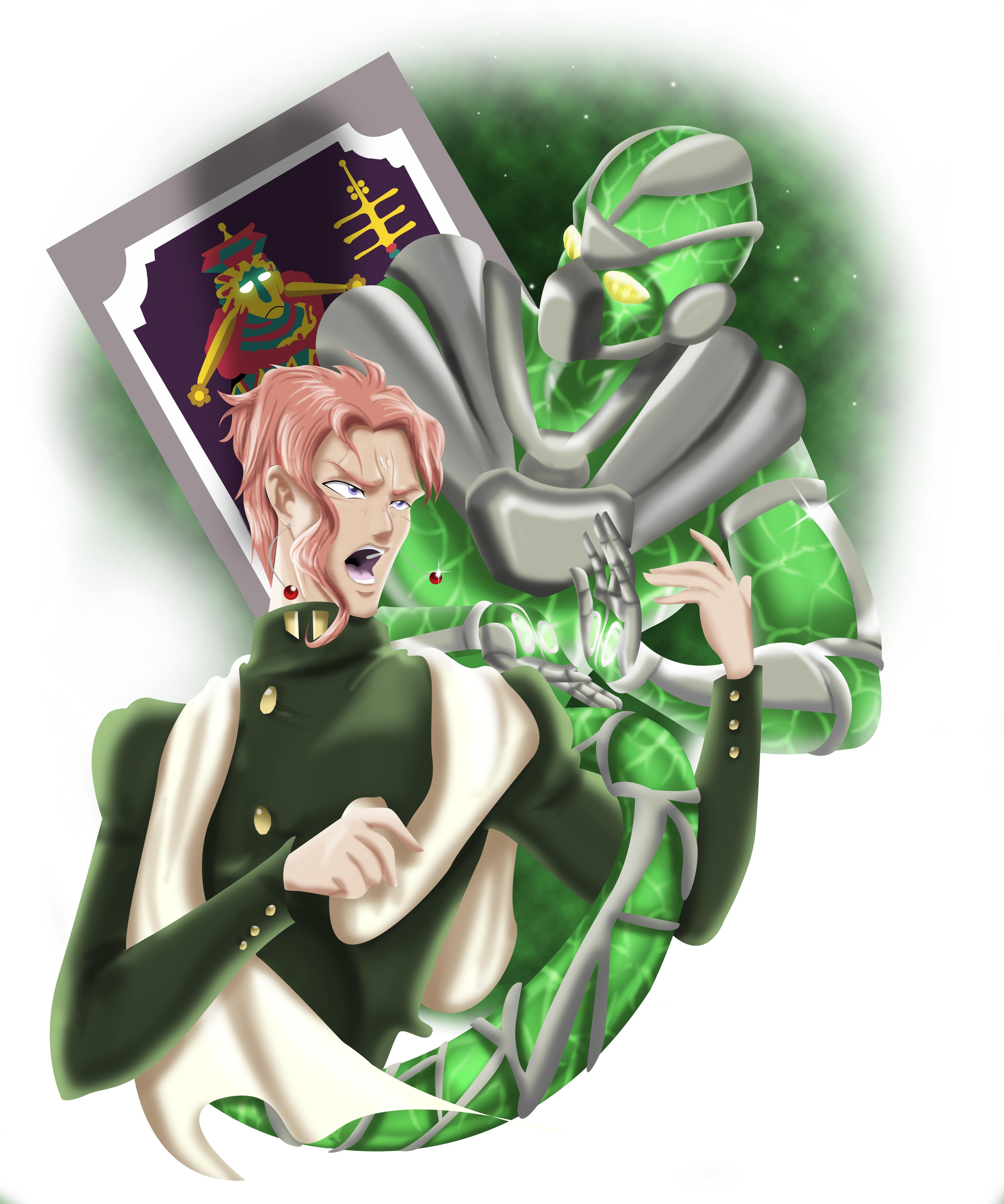 [Fanart] kakyoin and his stand hierophant green r/StardustCrusaders