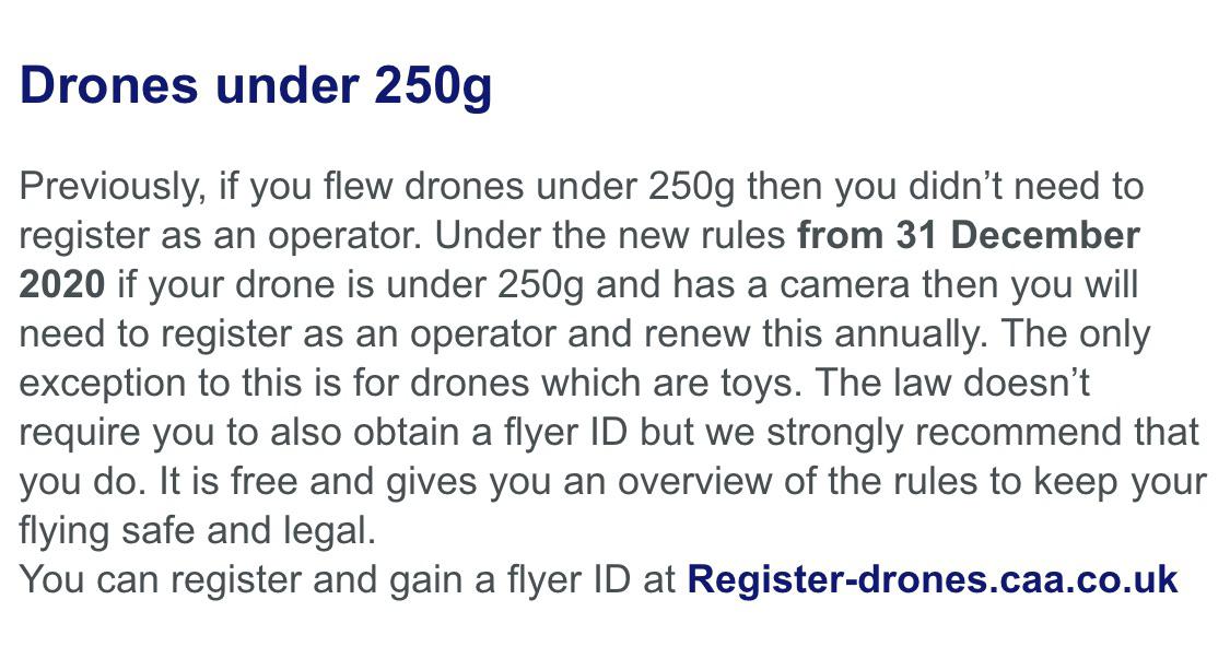 Drones under 250g now have to be registered in the UK r/djimavicmini