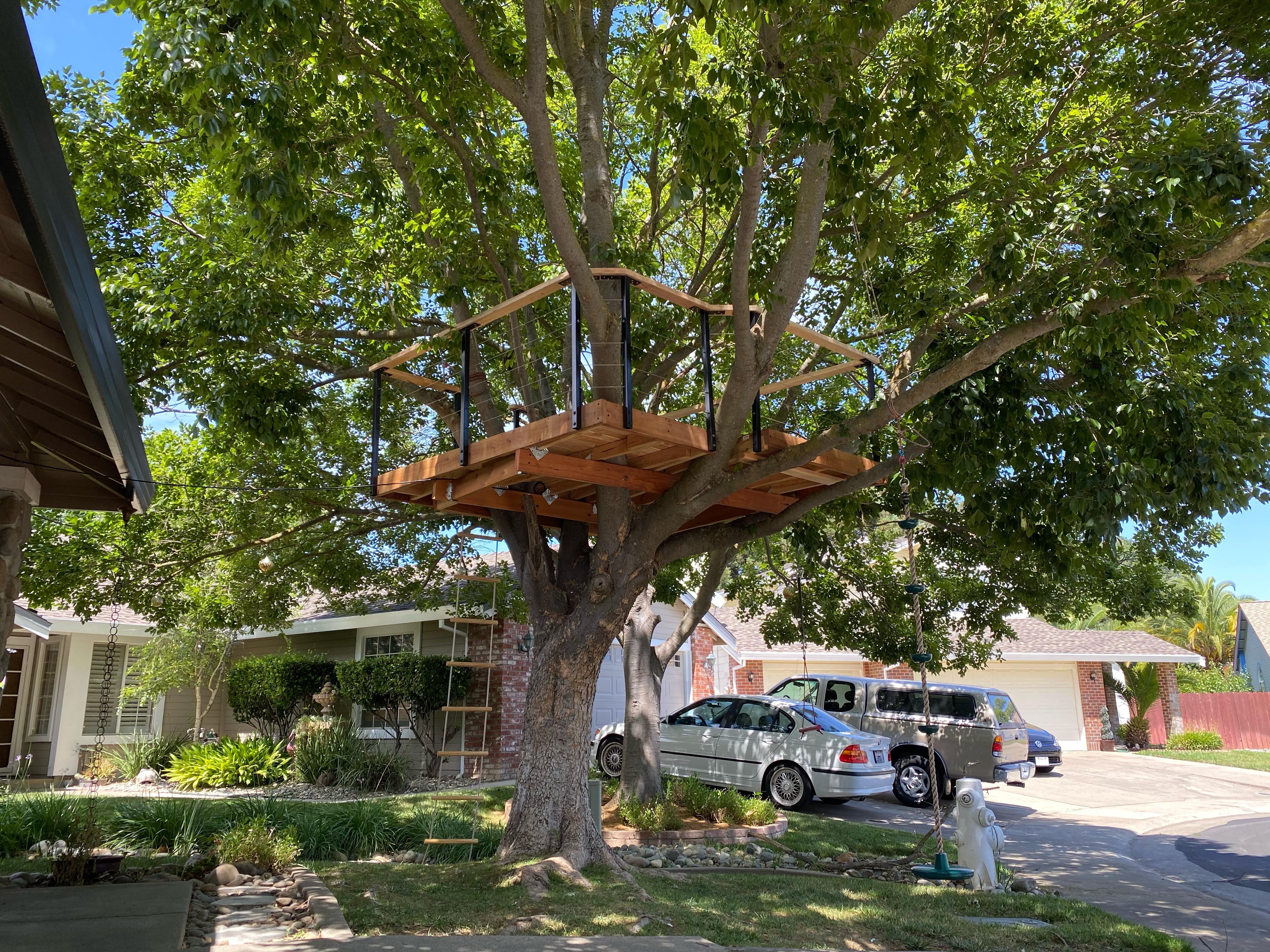 Just finished my first treehouse! Zero plans (besides NO POSTS!) just
