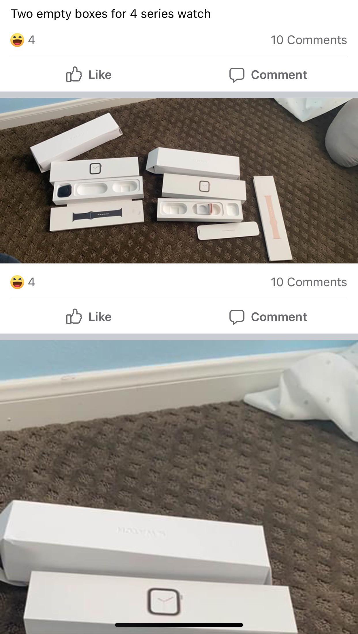 Facebook market, empty Apple Watch boxes. r/delusionalcraigslist