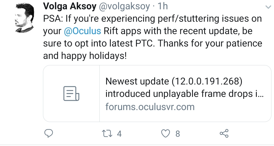 Volga Aksoy " If you're experiencing perf/stuttering issues on your
