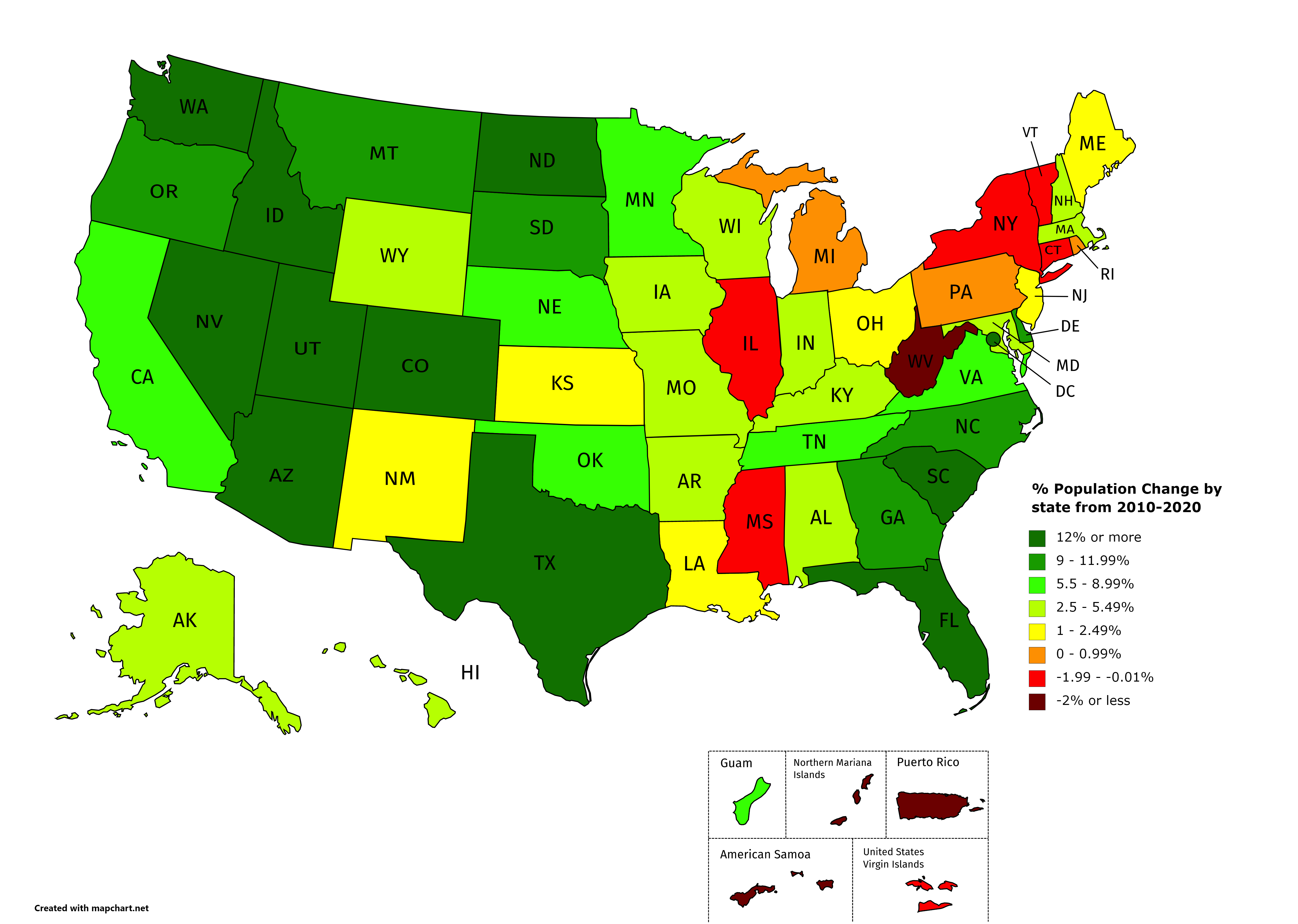  Population Change by State from 20102020 r/MapPorn