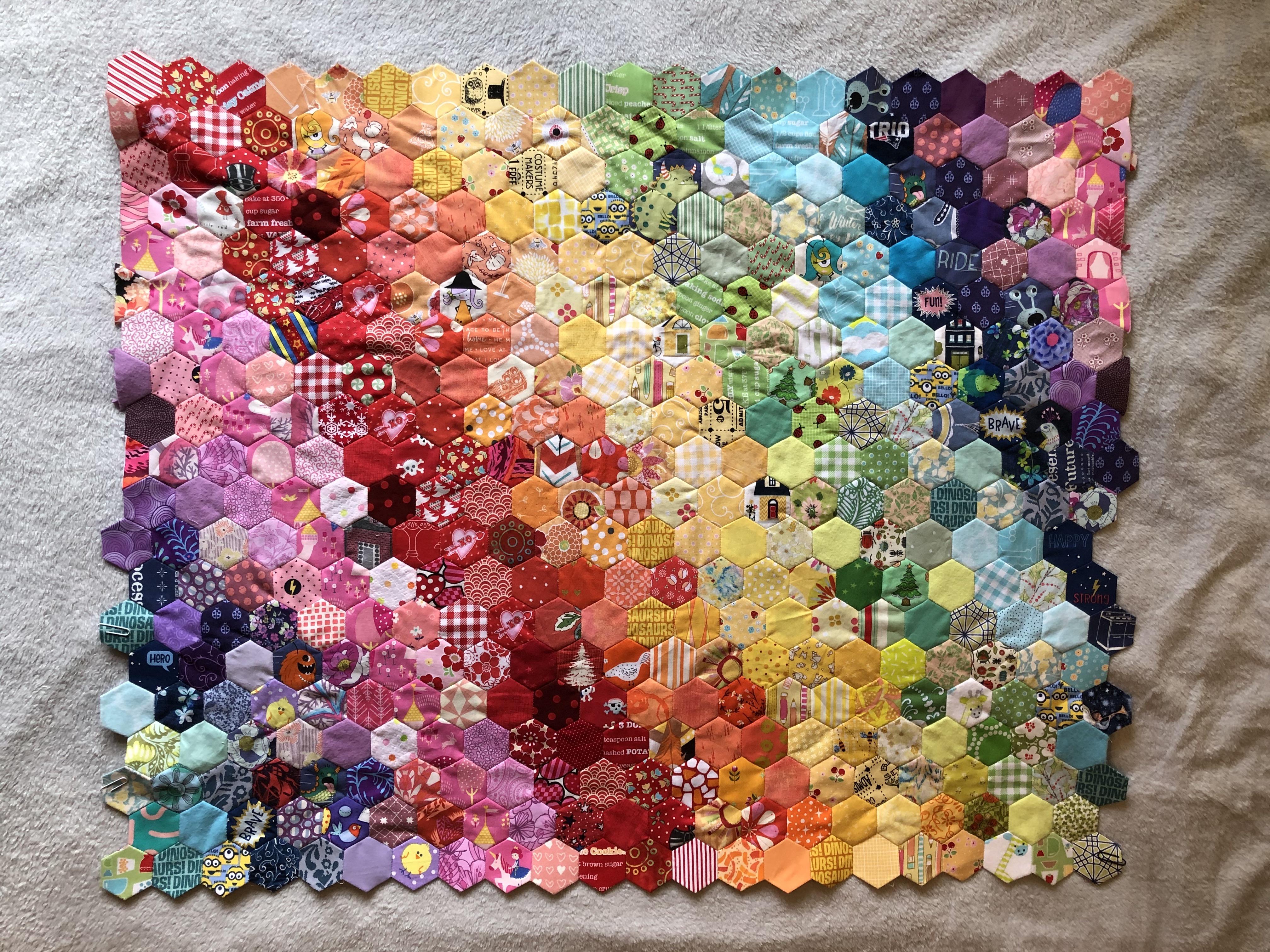 20 rows done on my toddler bed EPP rainbow quilt and only 10 more rows to go. 5 more to go