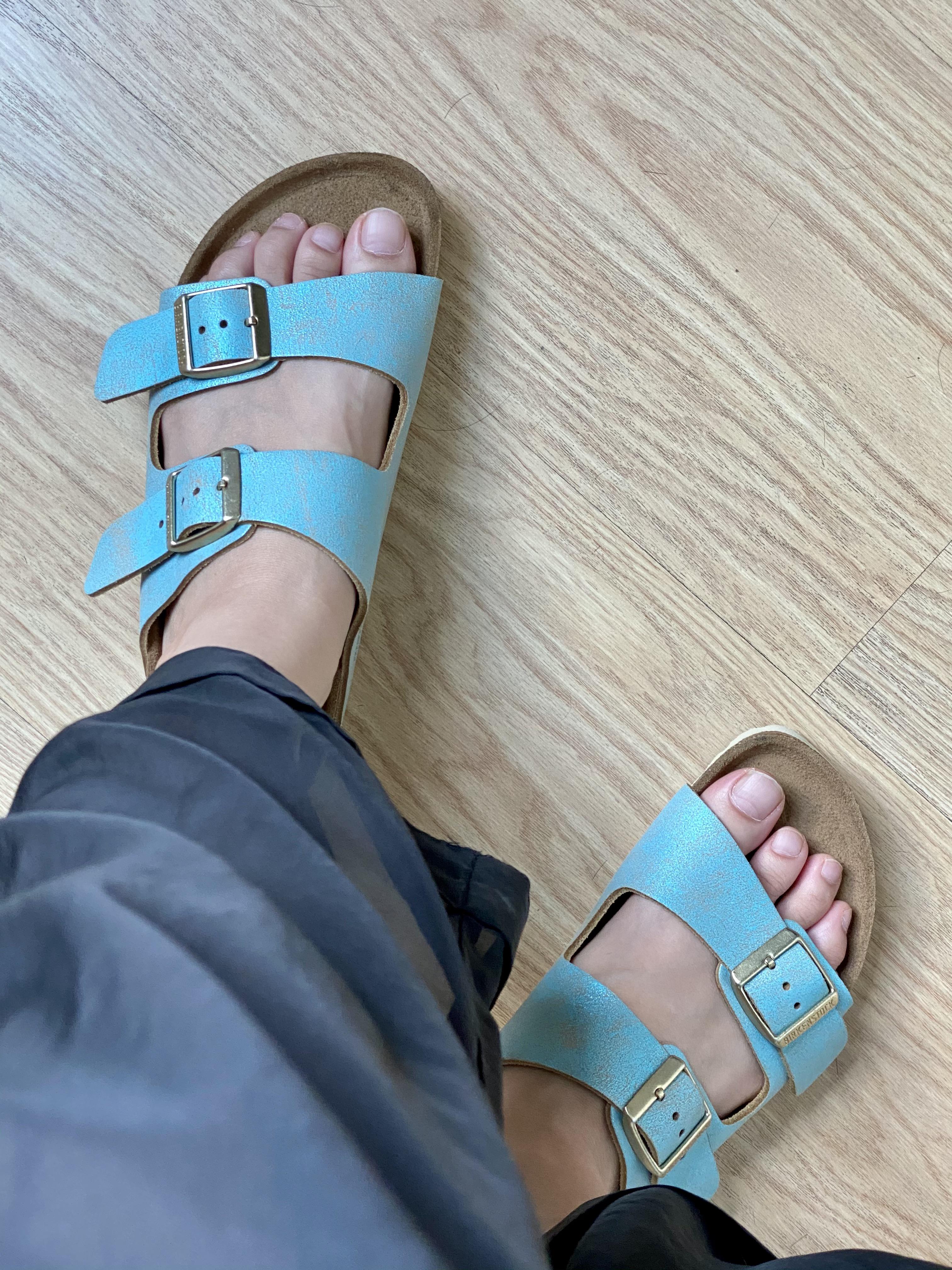 First pair of Birkenstocks Arizona Oiled Leather in Aqua r/Birkenstocks