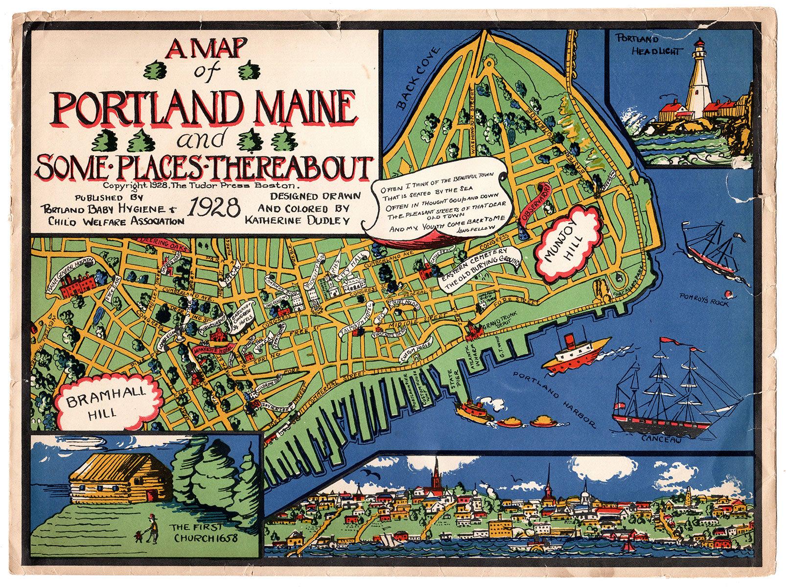 A Map of Portland Maine and Some Places Thereabout 1928 by Katherine