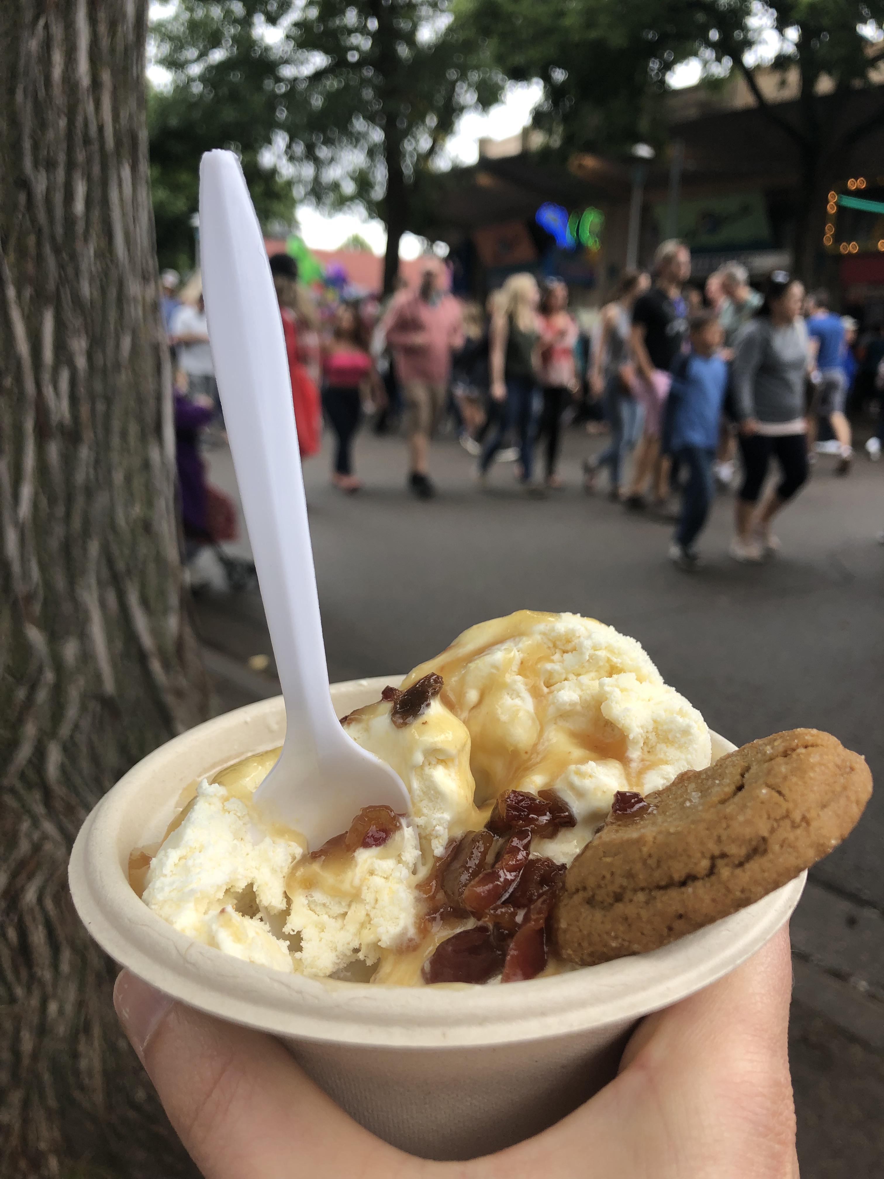 Sweet corn ice cream with bacon caramel sauce at the Minnesota State