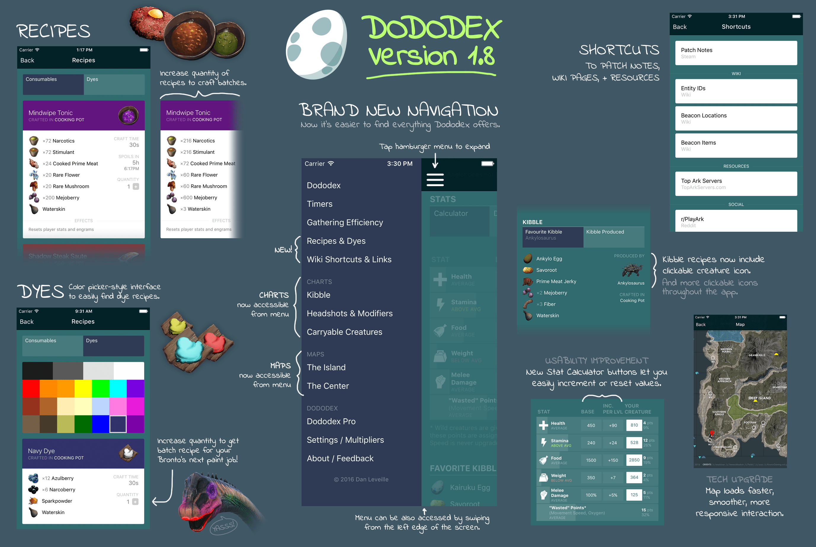 Dododex v1.8 now available. Includes recipes, dyes, new navigation r/playark