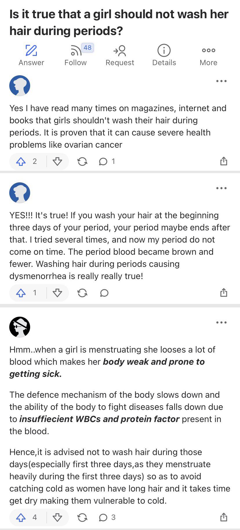 Washing your hair during your period causes ovarian cancer! It’s proven