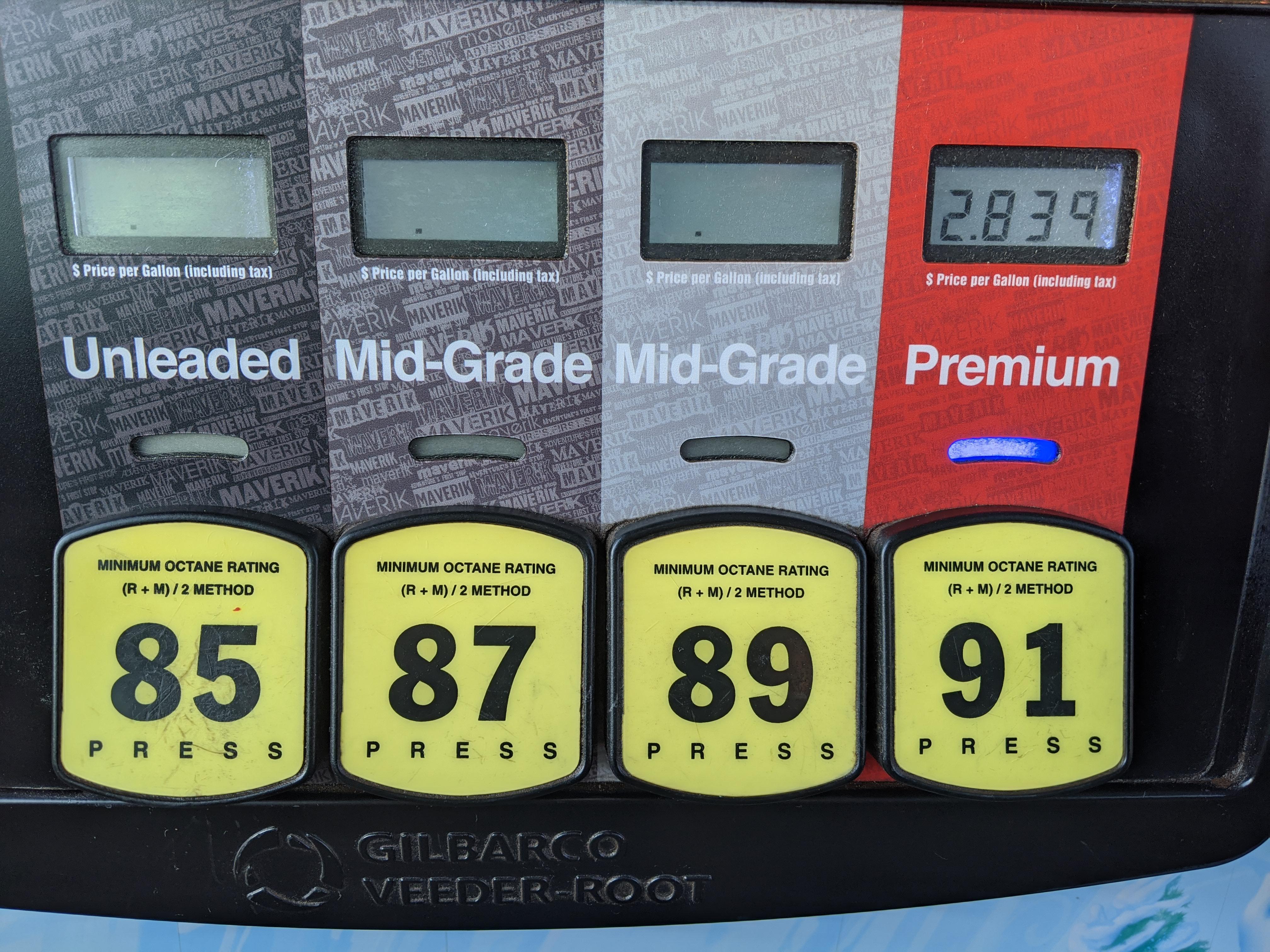 This southern Utah gas station has four grades of gasoline r