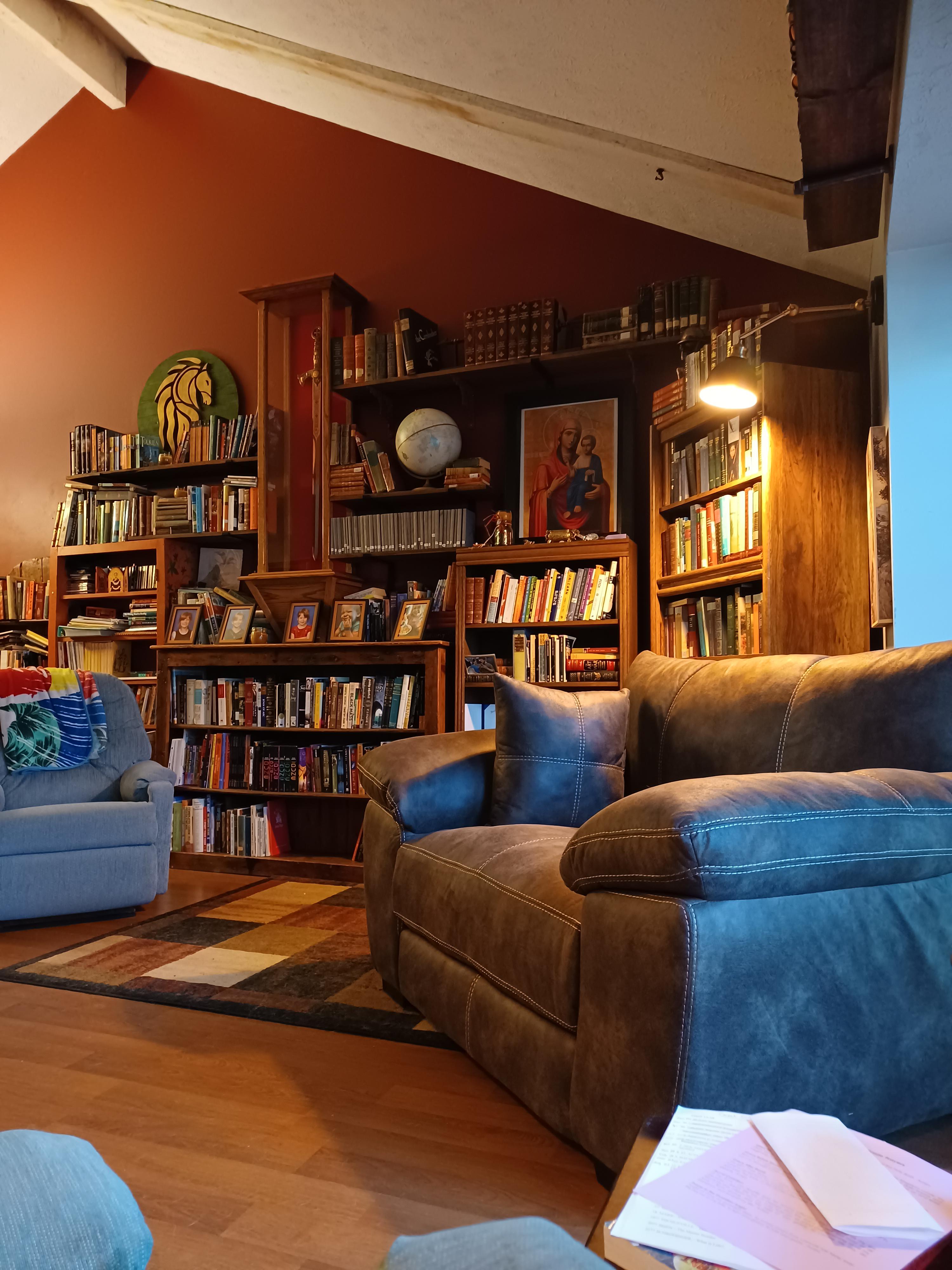 Got a new reading chair (on the right) for our little library. r