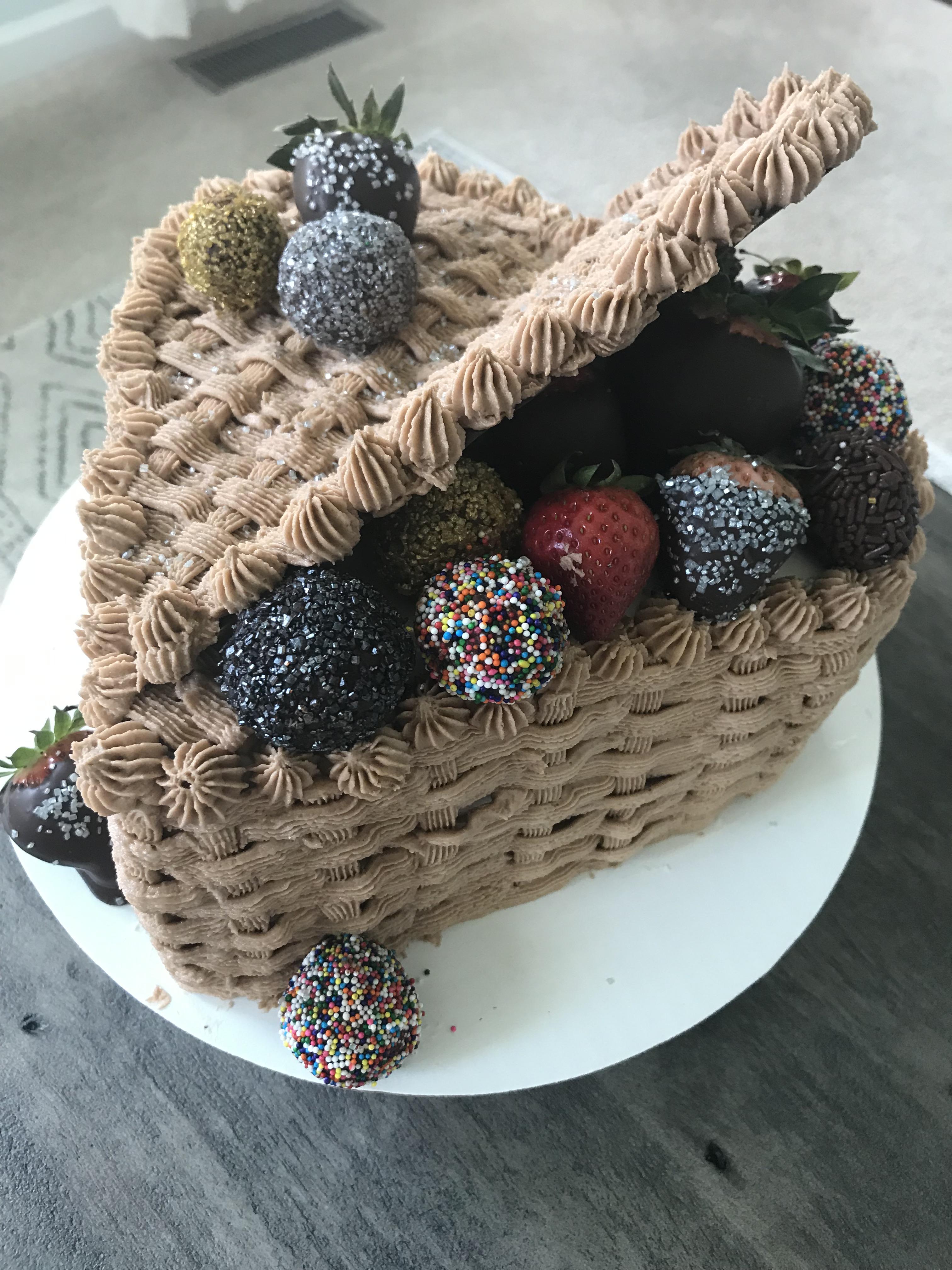 Never again.. picnic basket cake with homemade truffles and