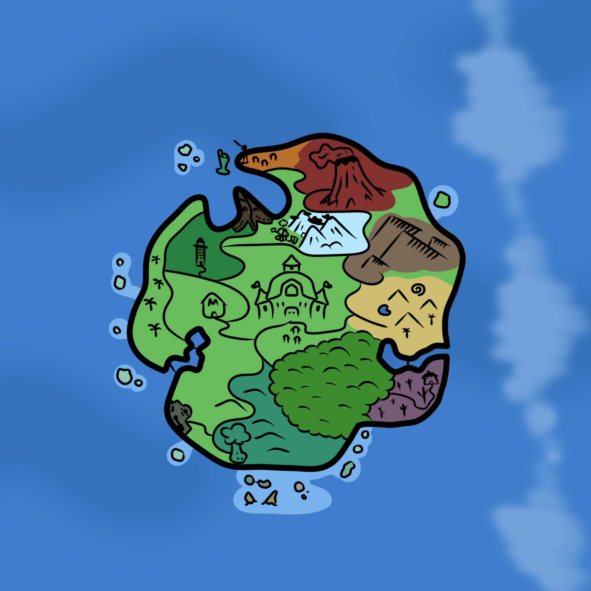 Made a map of the Mushroom Kingdom! Includes iconic highlighted