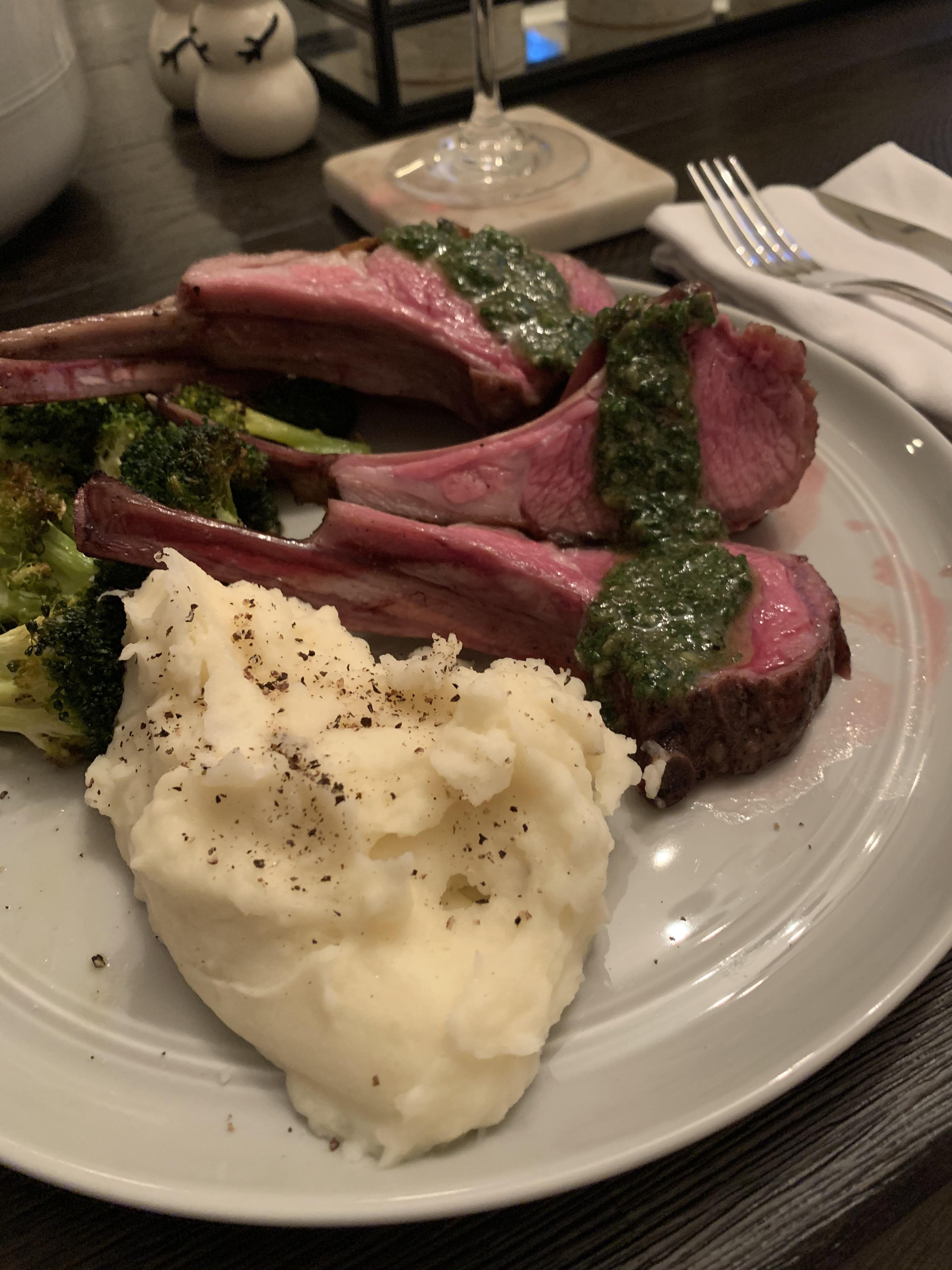 Christmas dinner Kenji’s sous vide rack of lamb. 133 for 2.5 hours