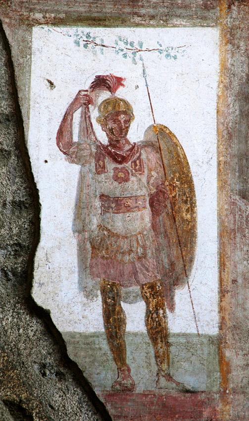 Fresco of a Roman Soldier from the House of Valerius Rufus in Pompeii