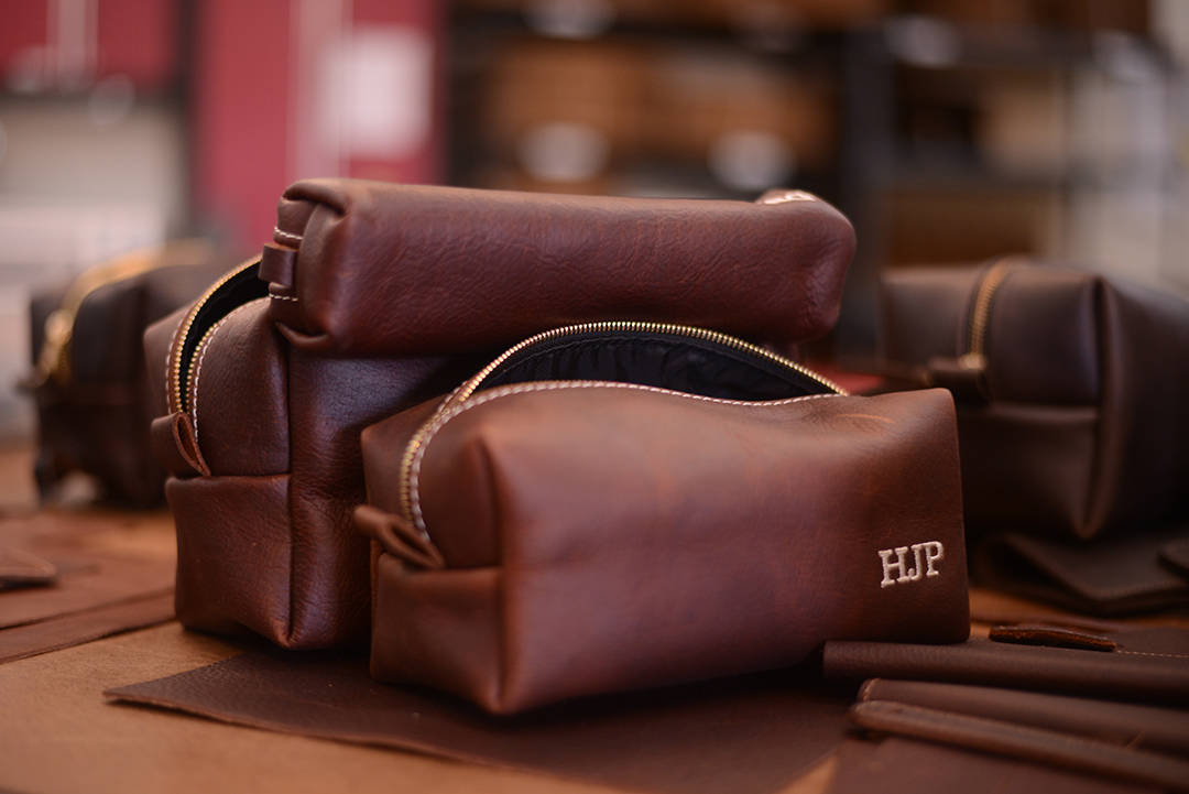 Personalized full grain leather Dopp Kits (Toiletry Bag) makes a great