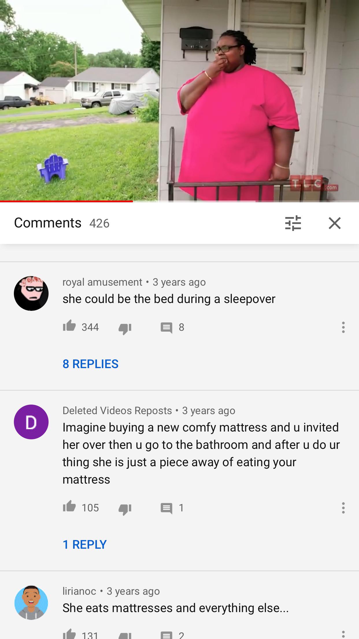 This woman is addicted to eating mattresses. r/rareinsults