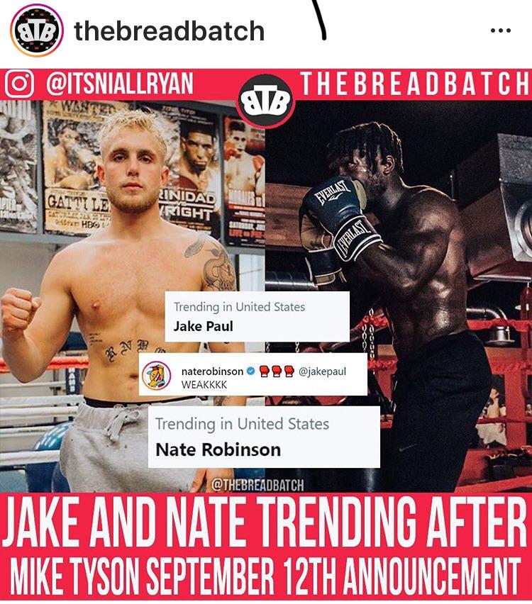 Jake Paul vs Nate Robinson (nba player) fighting on mike Tyson undercard on September 12. r/ksi