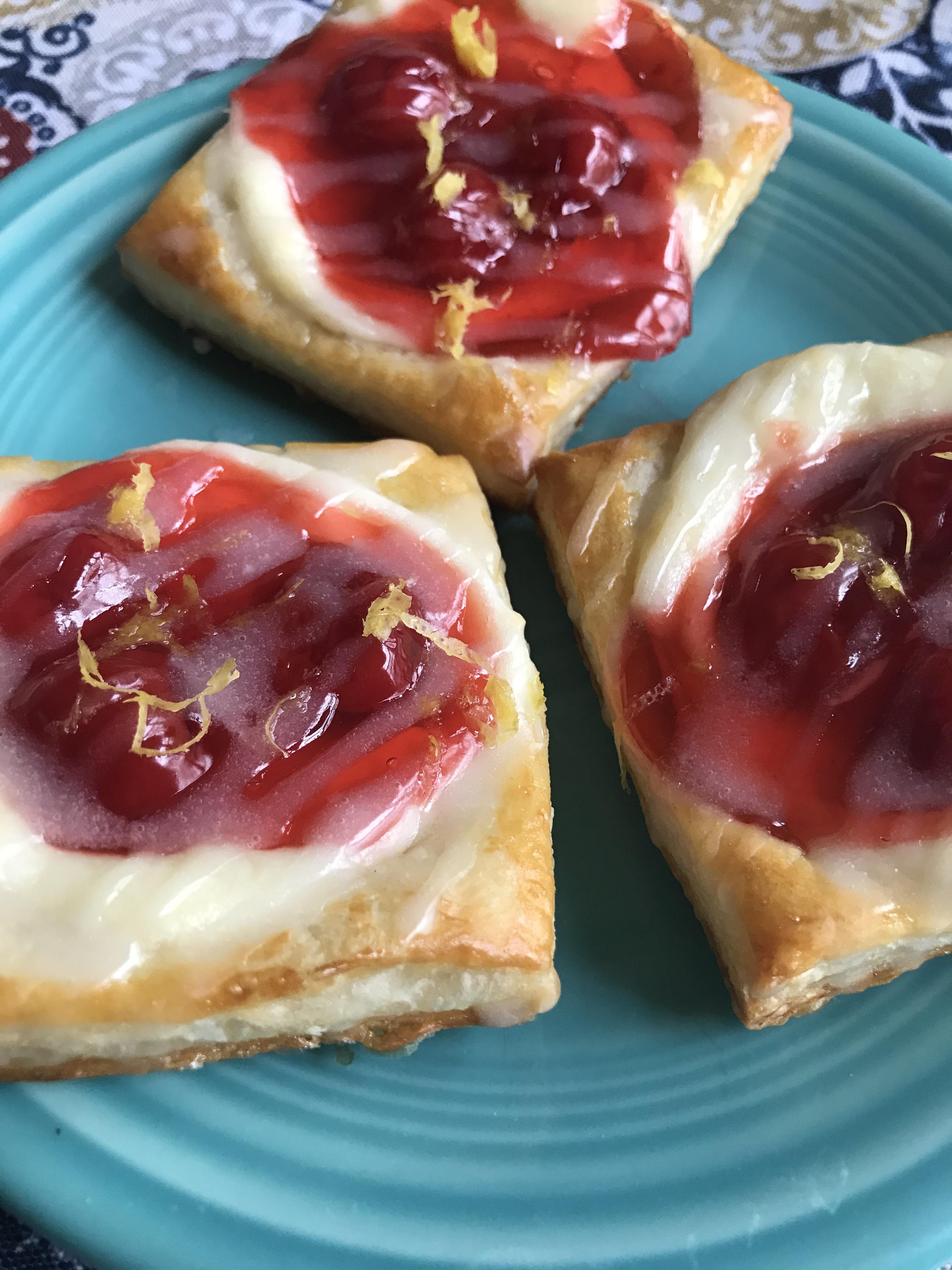 [homemade] Cherry Cheese Danish with Lemon Glaze food