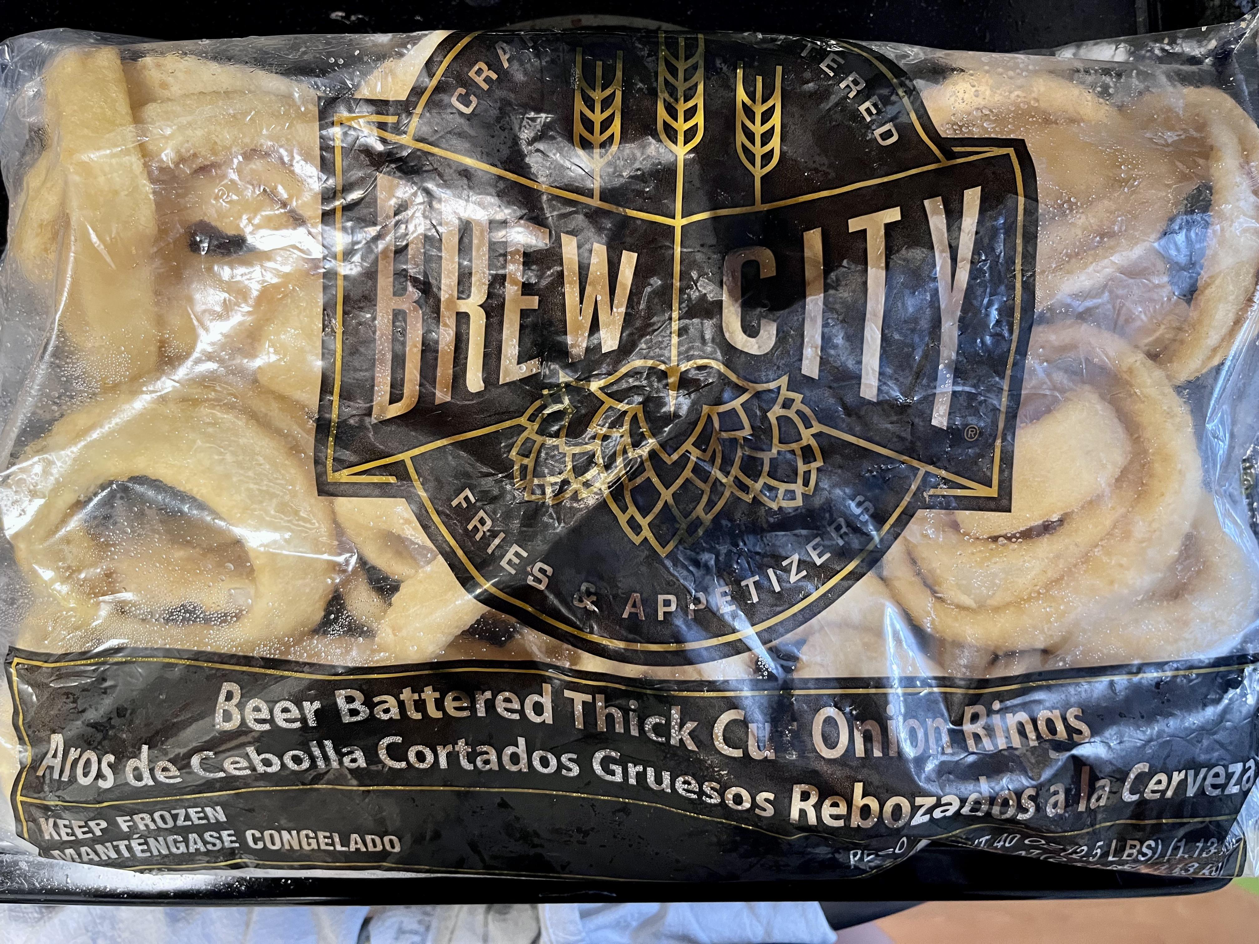 Brew City Beer Battered Thick Onion Rings, about 10 from Costco