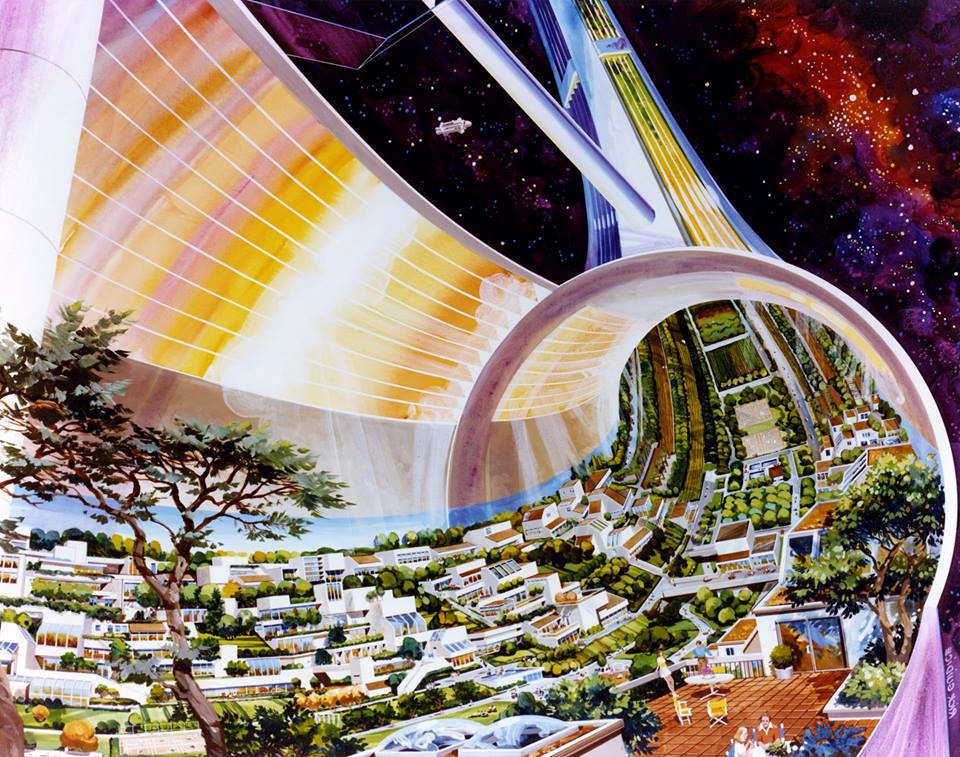 Space colony concept art from 1970s (NASA) r/RetroFuturism