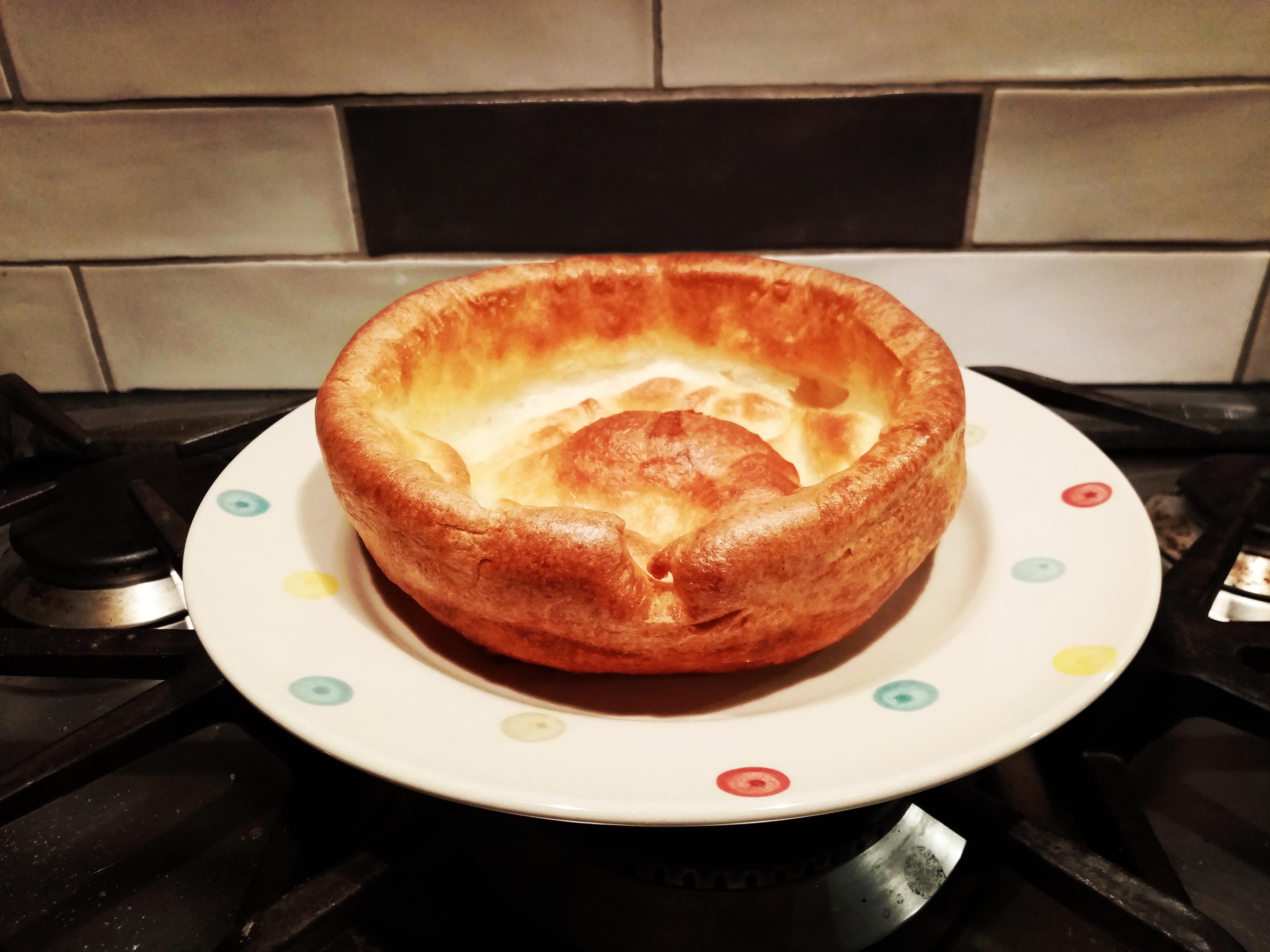 A homemade giant Yorkshire Pudding for tea, not for dinner because its