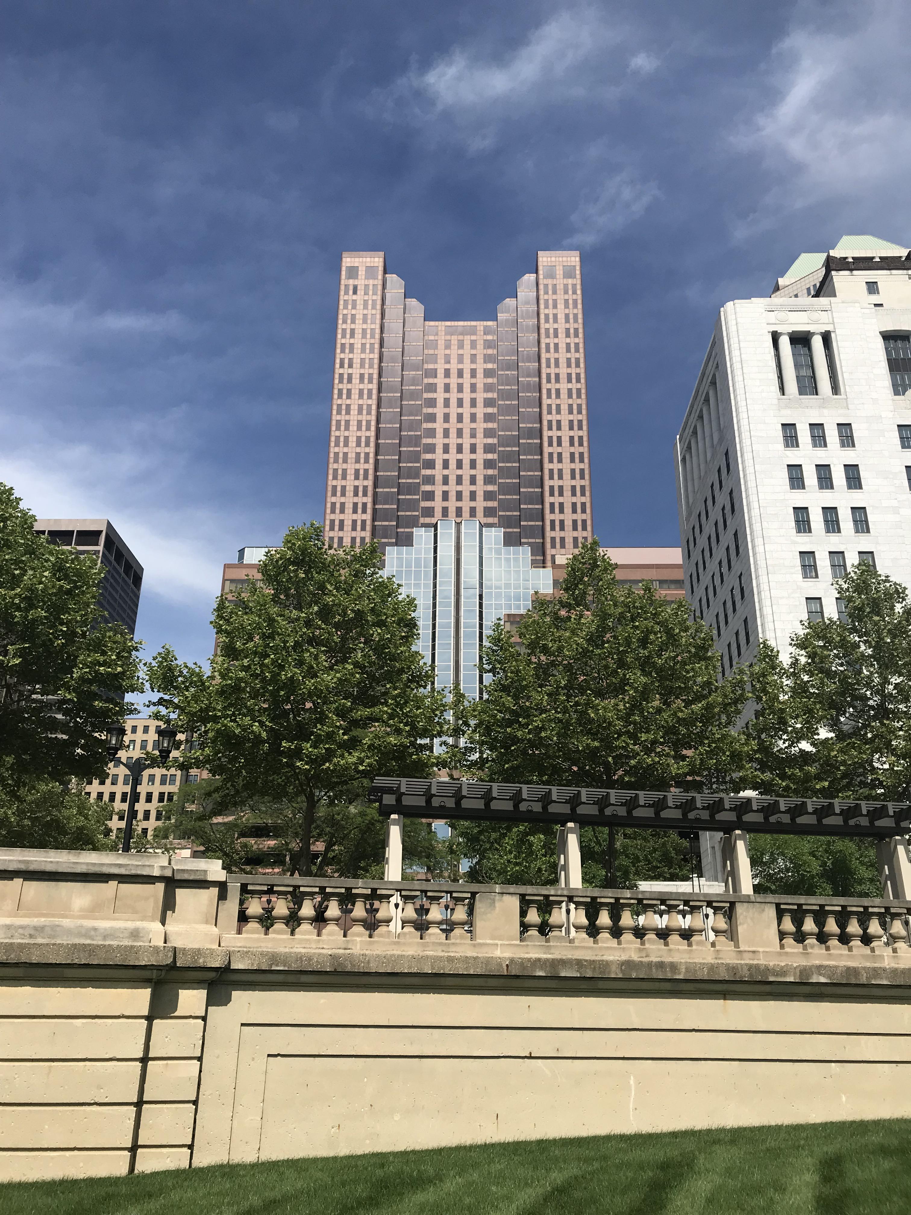 Huntington Bank Center from the Scioto River trail, Columbus, Ohio. r