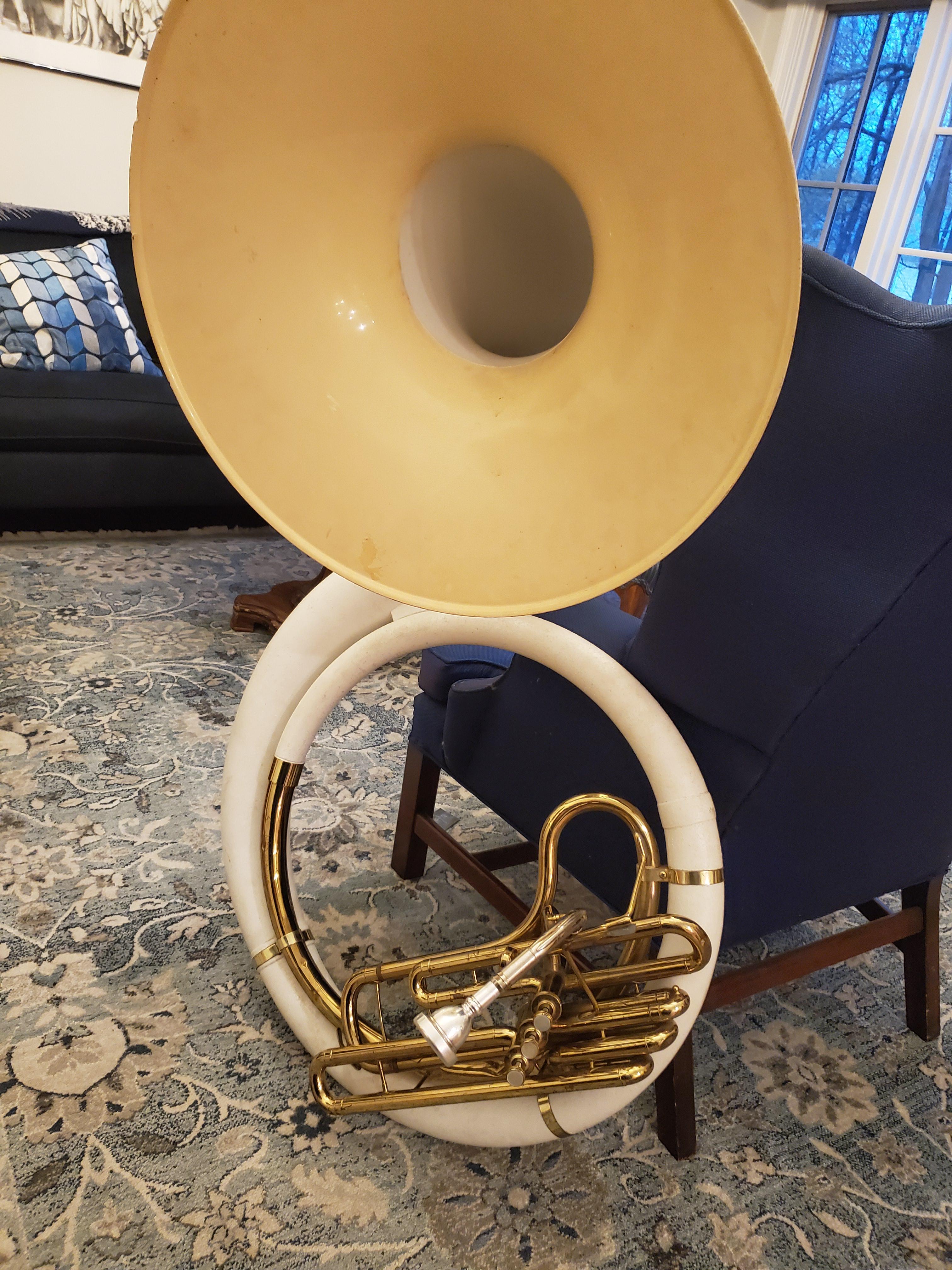 I am using the school sousaphone, and it is a piece of junk. I love it