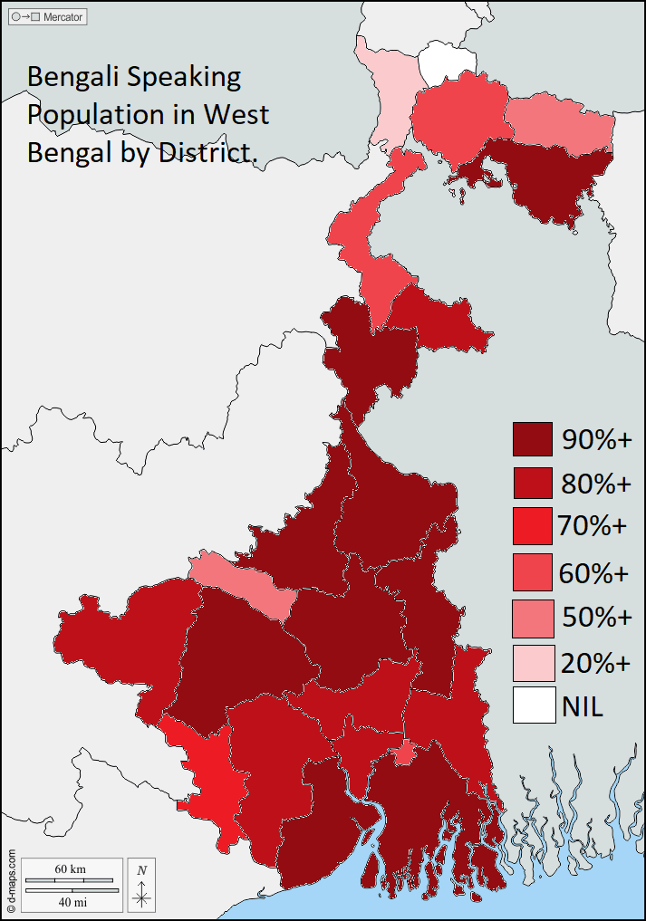 Bengali speaking Population in West bengal. Source Indian Census 2011
