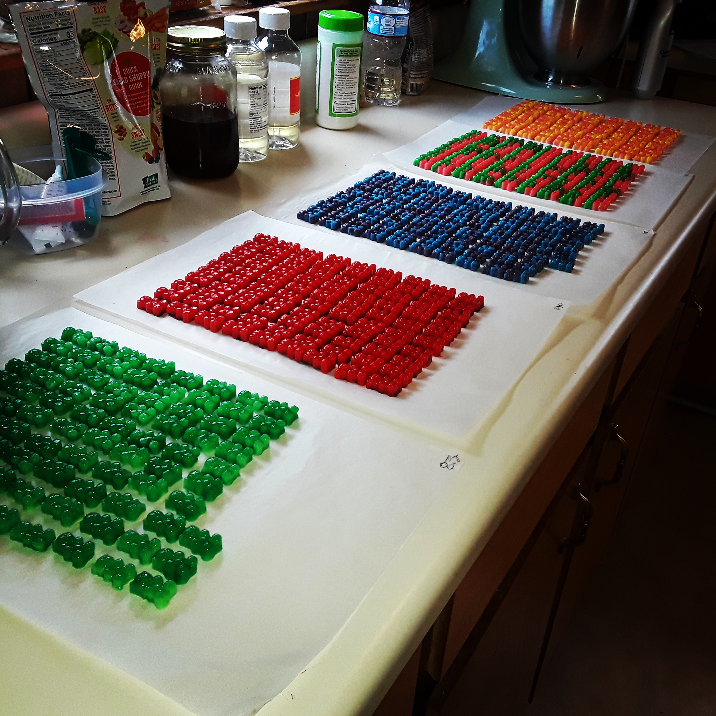 Gummy bear edibles I made today. 5 flavors watermelon, strawberry