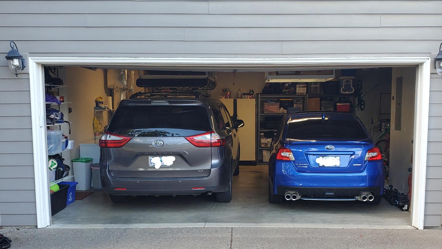 Actually got 2 cars in the 2 car garage. Success!! r/WRX