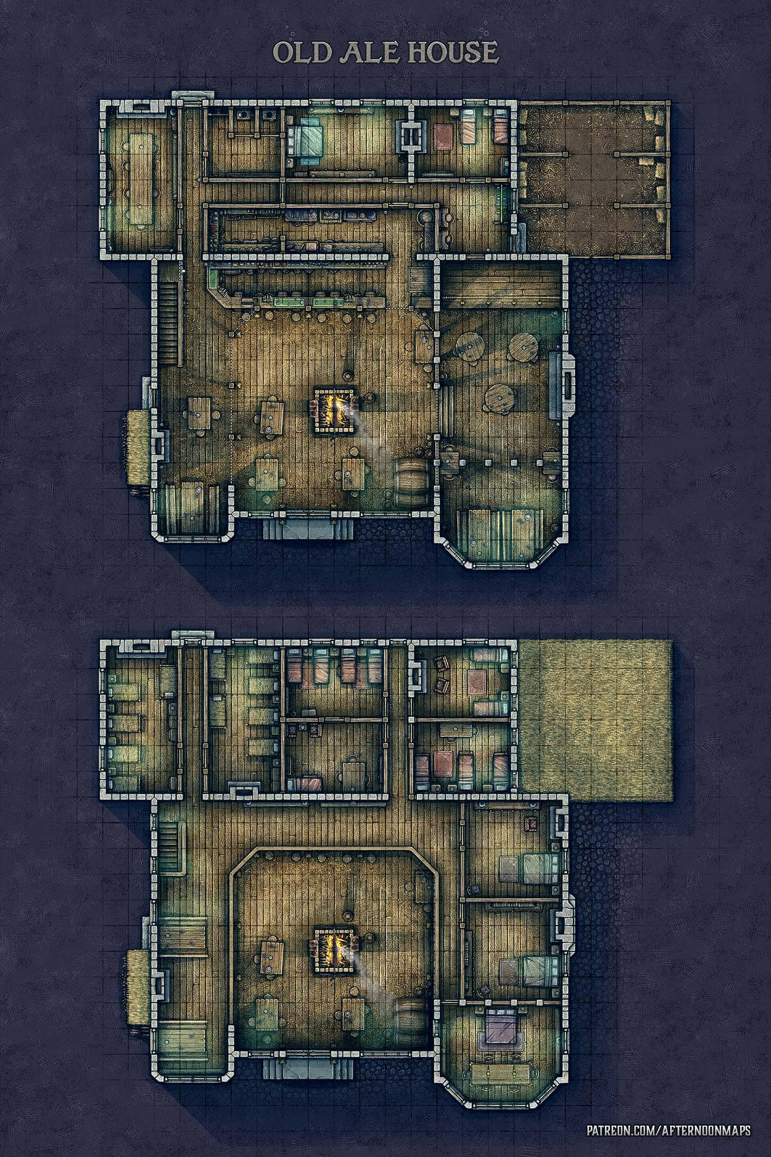 The Old Ale House Twolevel Tavern/Inn Battle Map (30x45) r/battlemaps