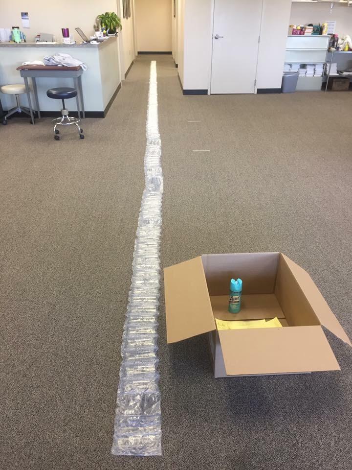 A 6' cubic foot box and 47 feet of plastic bubble wrap for 1 little