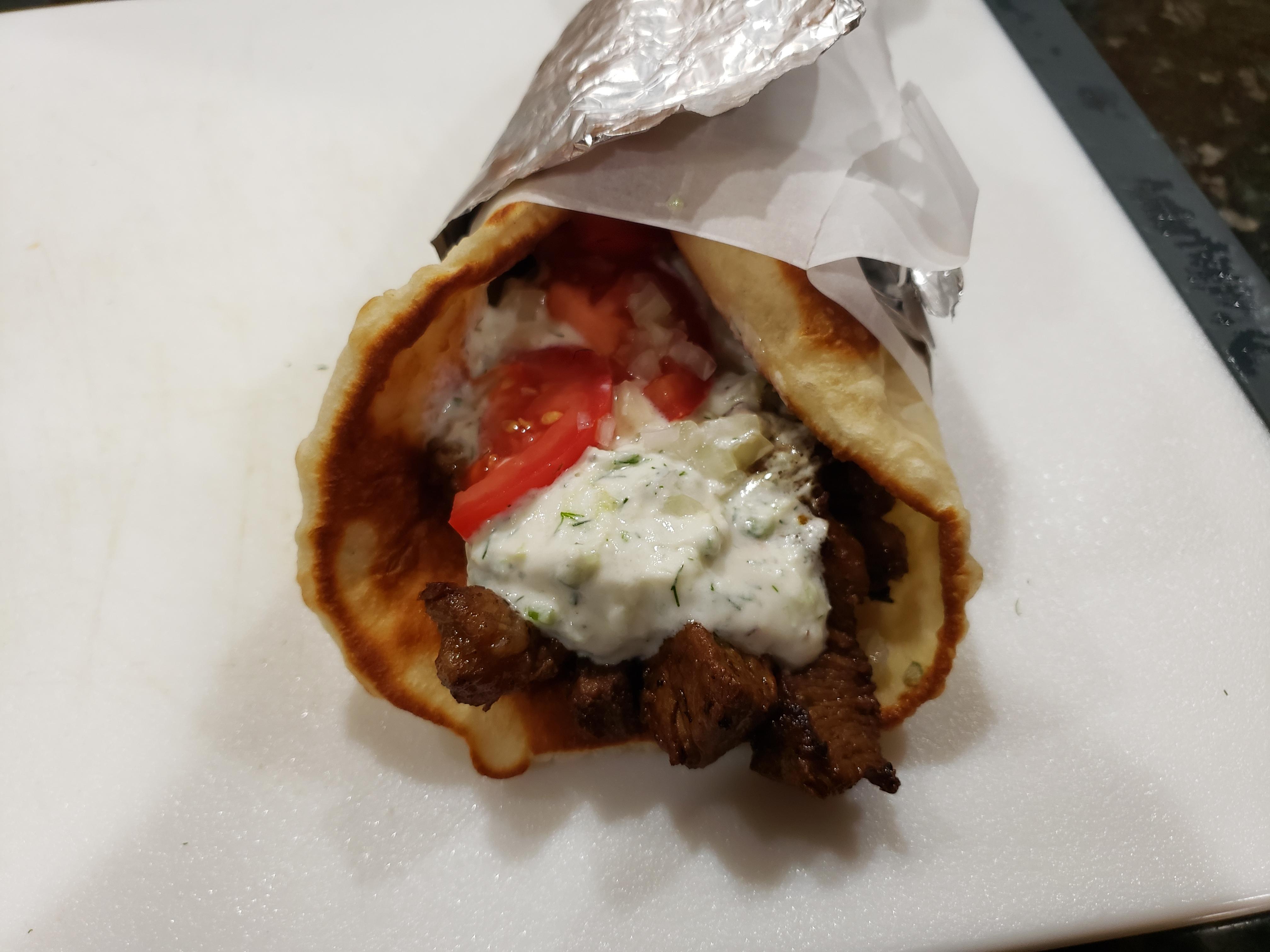 [Homemade] Pita bread, gyro meat, and tzaziki sauce. r/food
