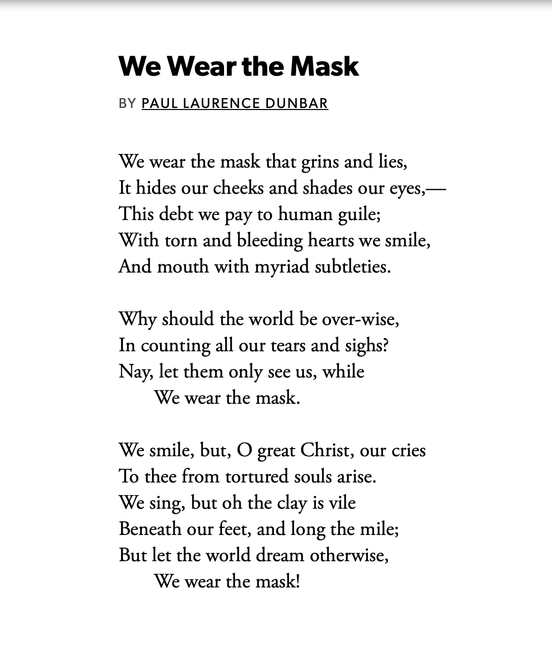 [Poem] We Wear the Mask : r/Poetry