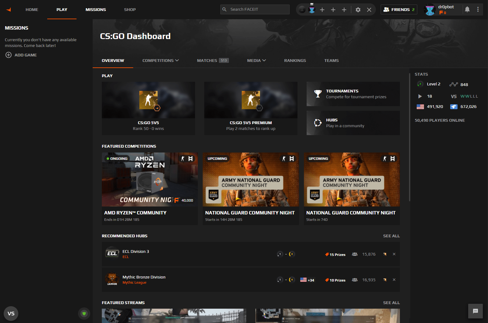 unable to see missions or change name after purchasing faceit csgo r