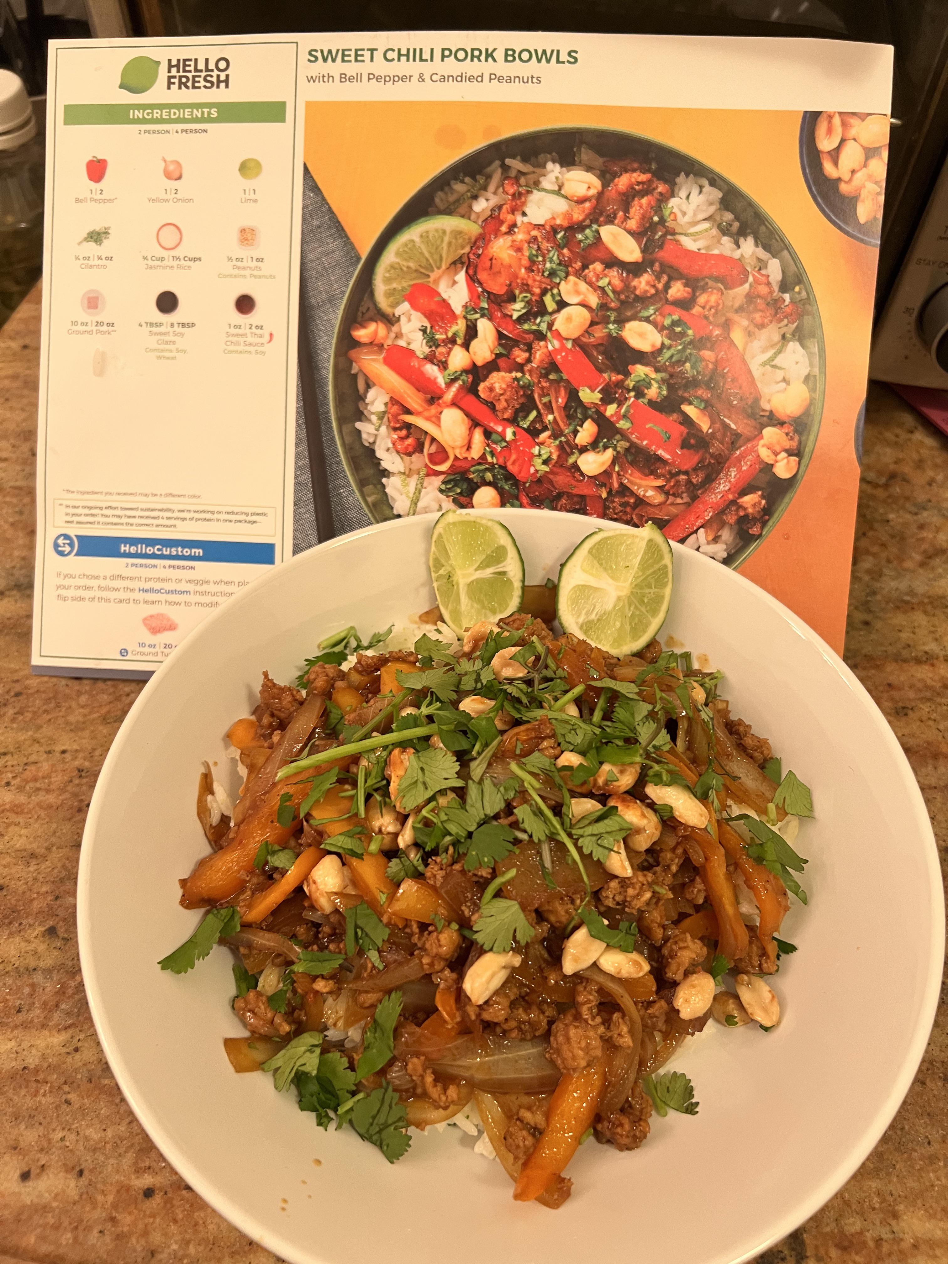 Sweet chili pork bowl substituted with turkey hellofresh
