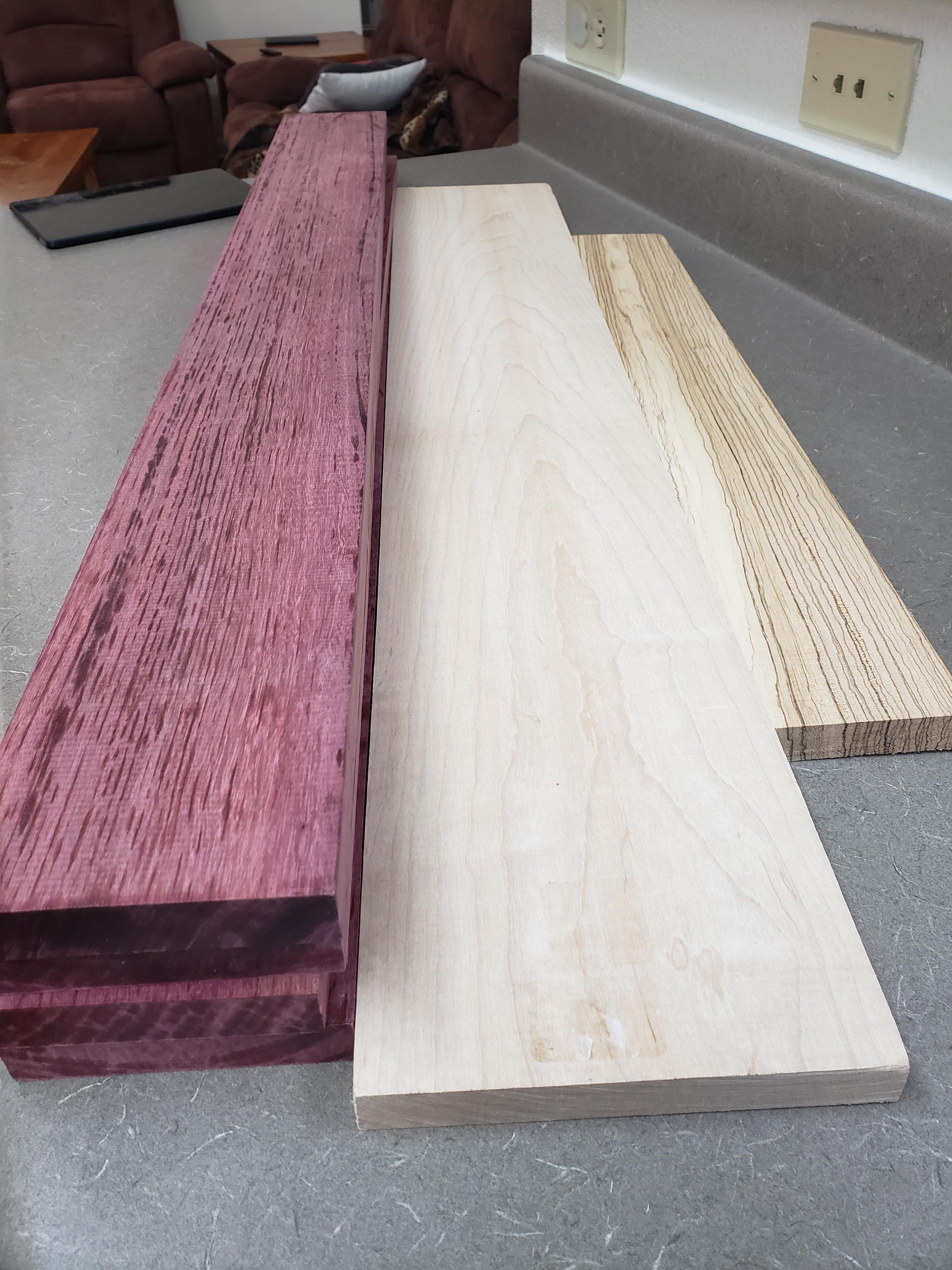 Got in a little purpleheart, maple, and zebrawood. Really excited to