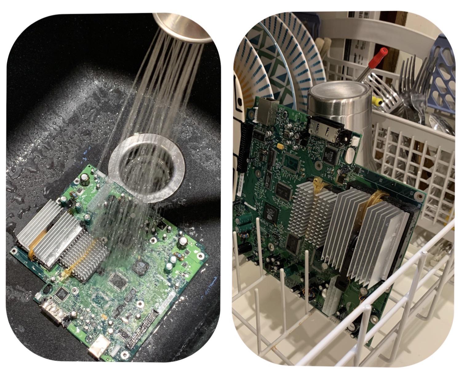 My methods of cleaning Xbox motherboards. sink, dishwasher and oven. r/originalxbox