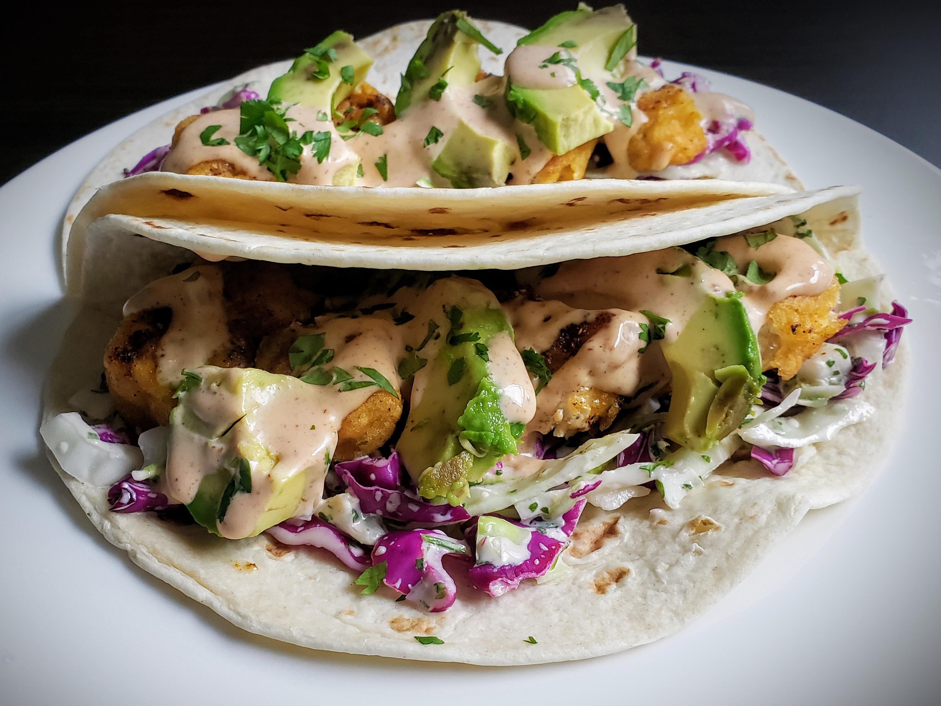 "GARDEIN FISHLESS TACOS" with CilantroLime Slaw & Chipotle Crema😋 r