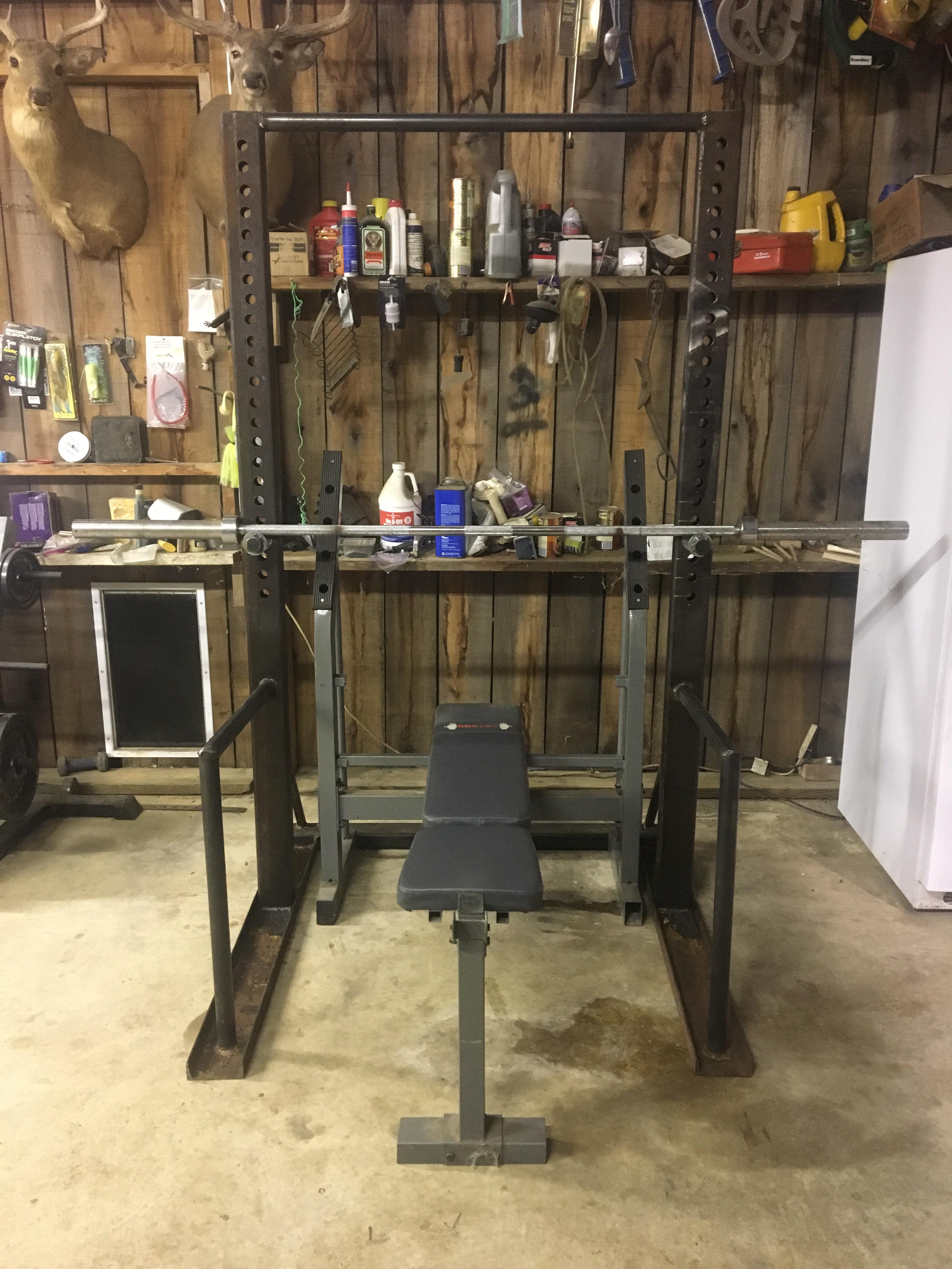 Homemade squat rack me and my dad make (I’m 15) feel free to ask