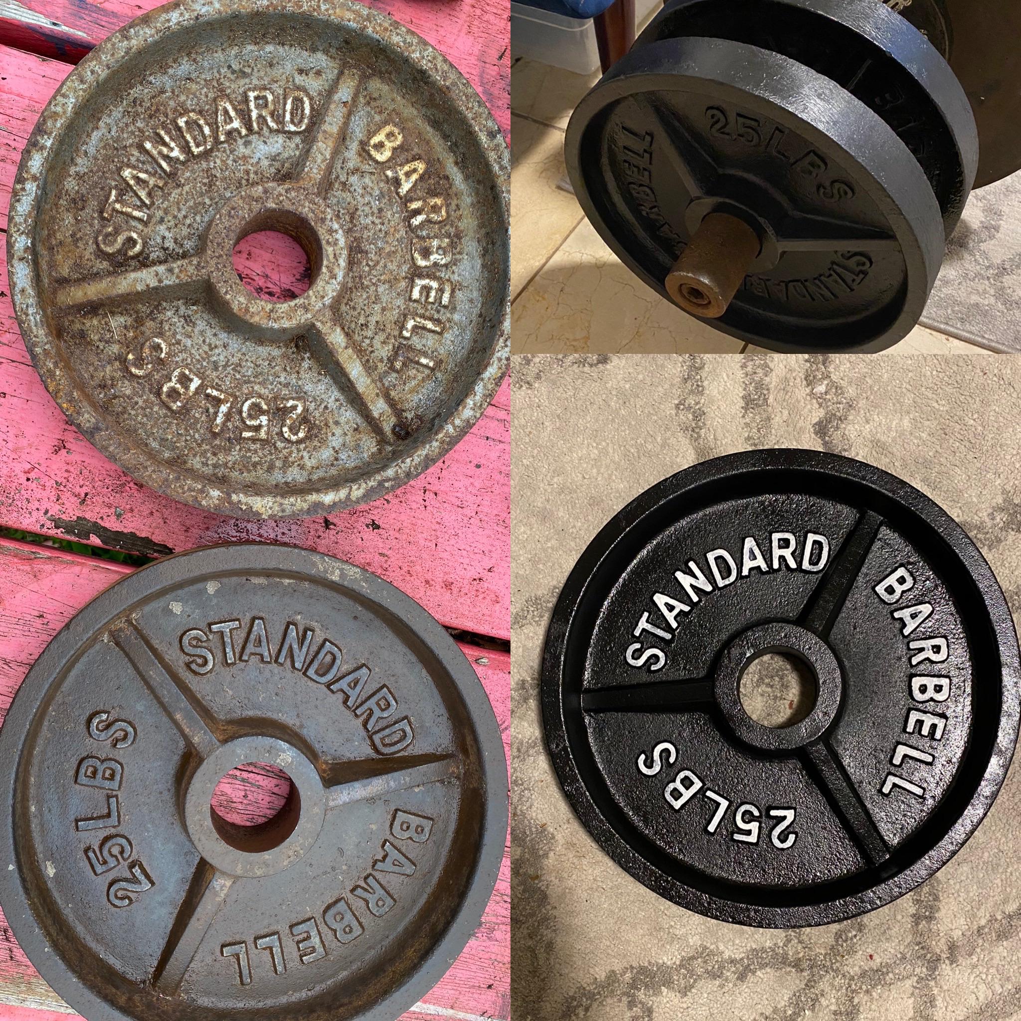 Refurbished some rusty old plates for my home gym. r/homegym