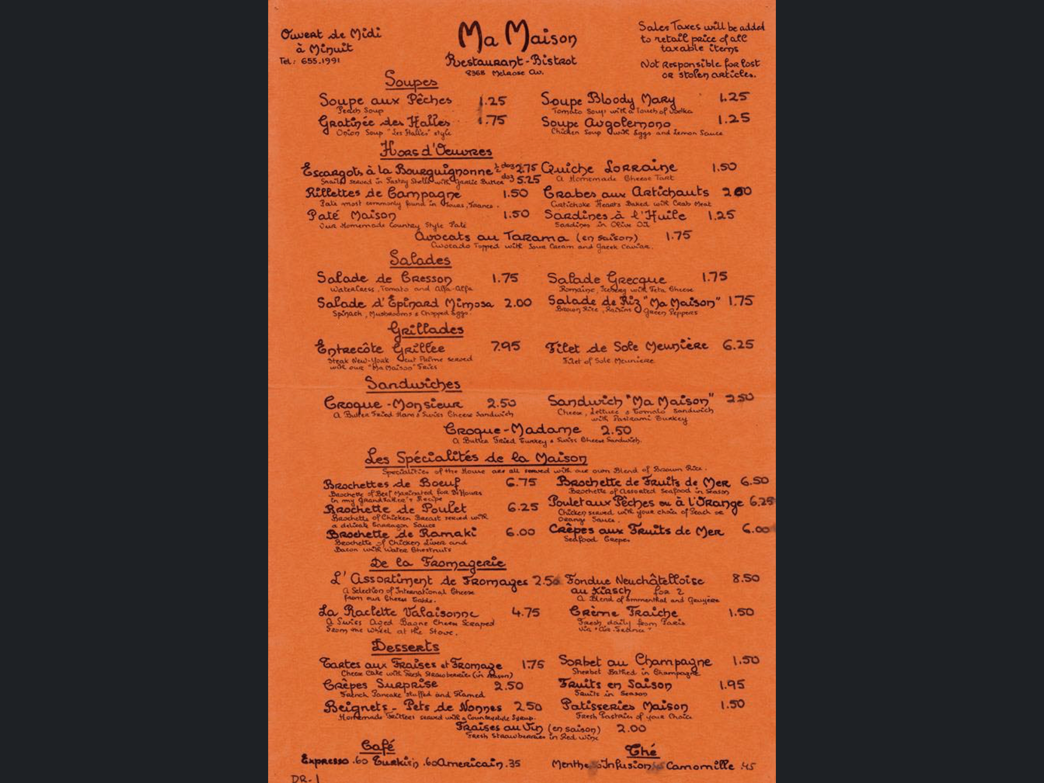 Ma Maison Los Angeles (place with Wolfgang Puck started) early 1980's