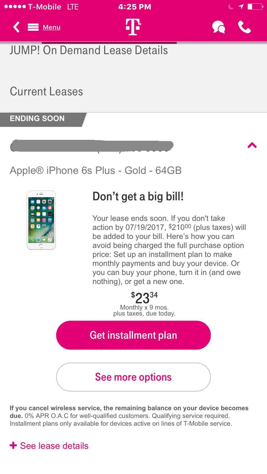Best option for ending Jump! on Demand lease on iPhone 6S Plus r/tmobile