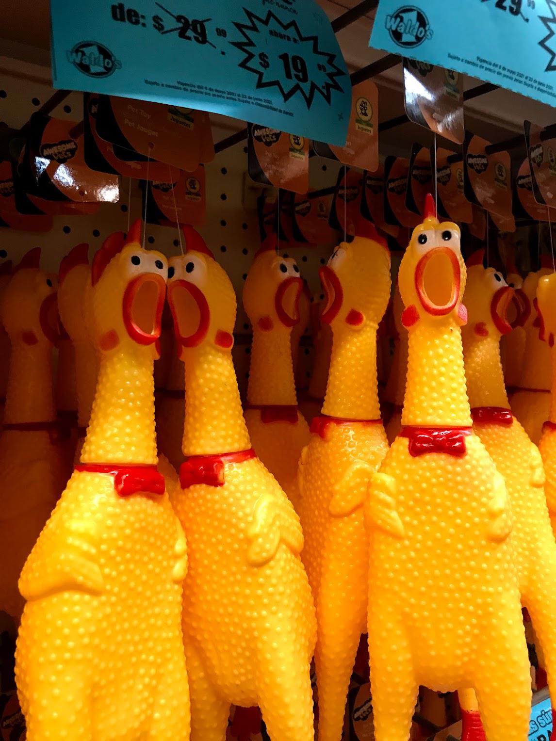 Rubber chickens at a supermarket in Mexico r/pics